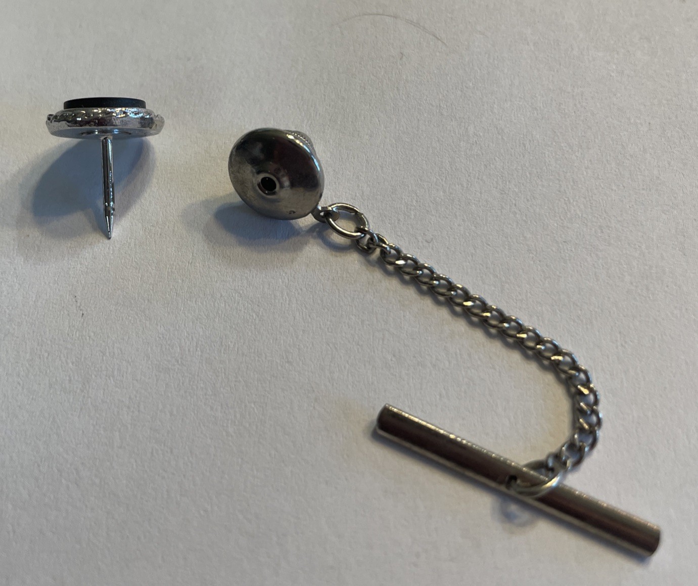 Vintage Tie Tack Silver Tone Black Stone Stick Pin Chain Lapel Pin Men’s Classic