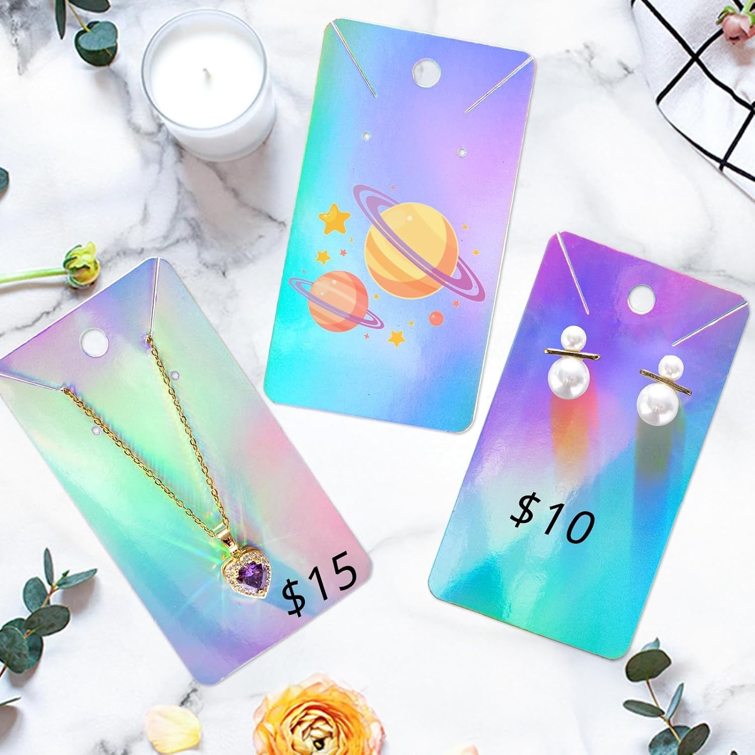 Necklace Display Cards 100Pcs Holographic Earring Cards 3.5×2 In