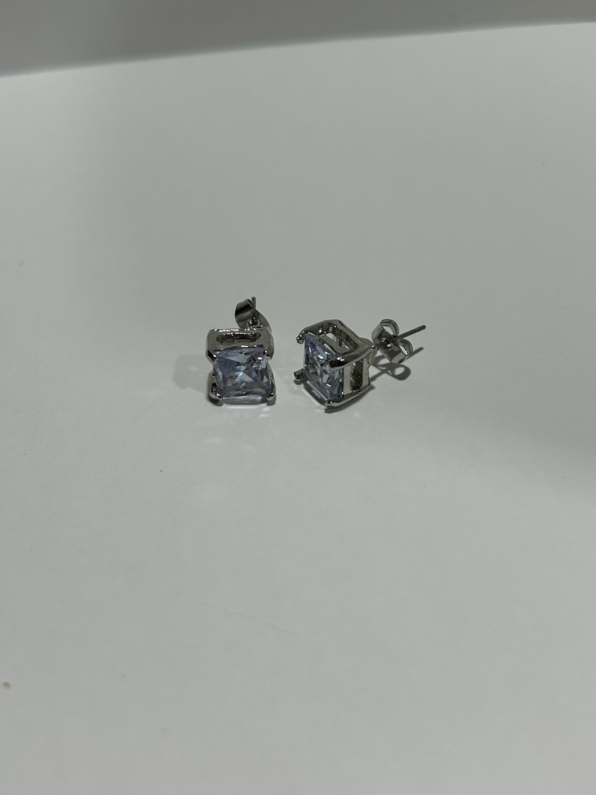 8mm Princess Cut Zircon Stud Earrings Silver Plated Diamond Alternative