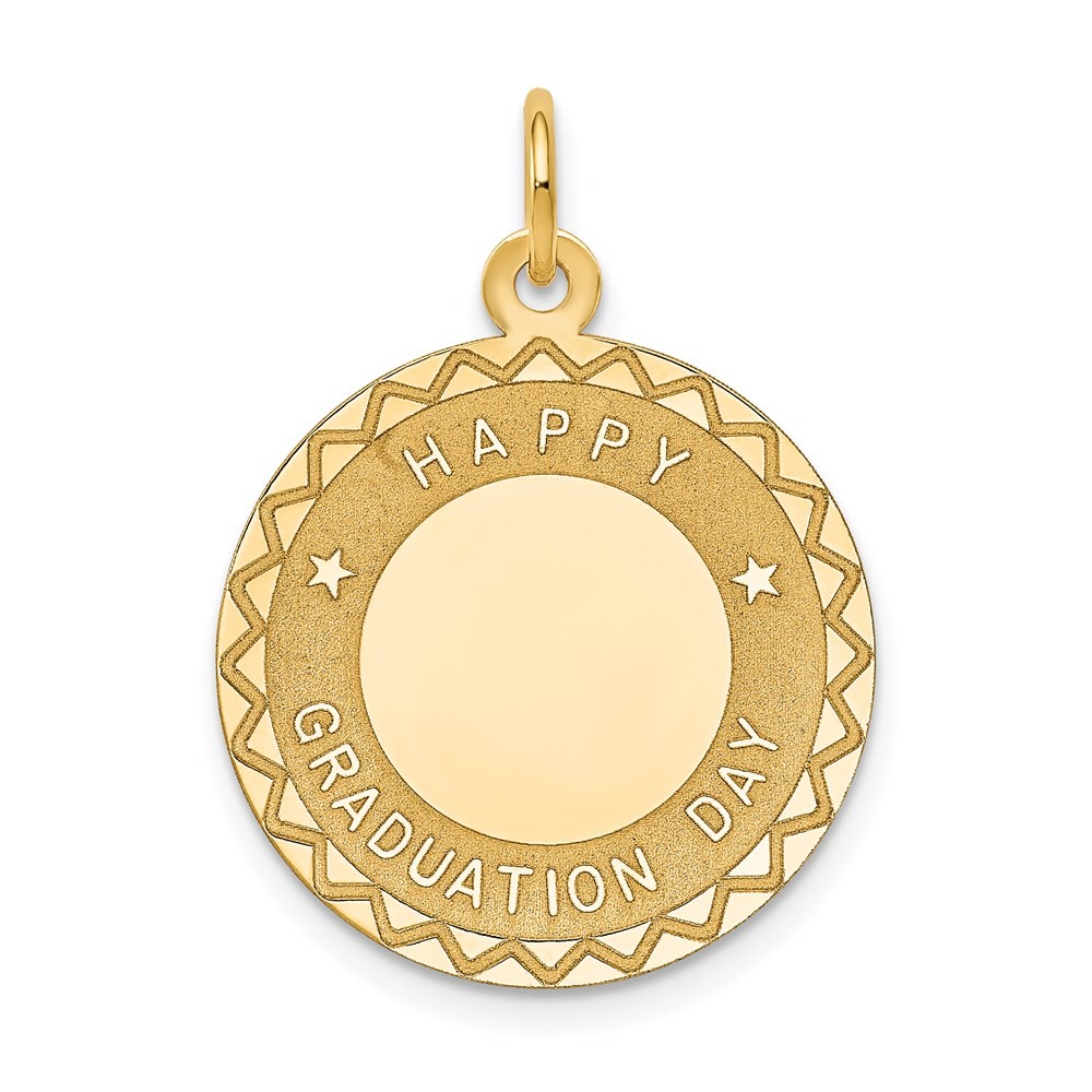 14k Yellow Gold HAPPY GRADUATION DAY Engravable Disc Charm Necklace Womens