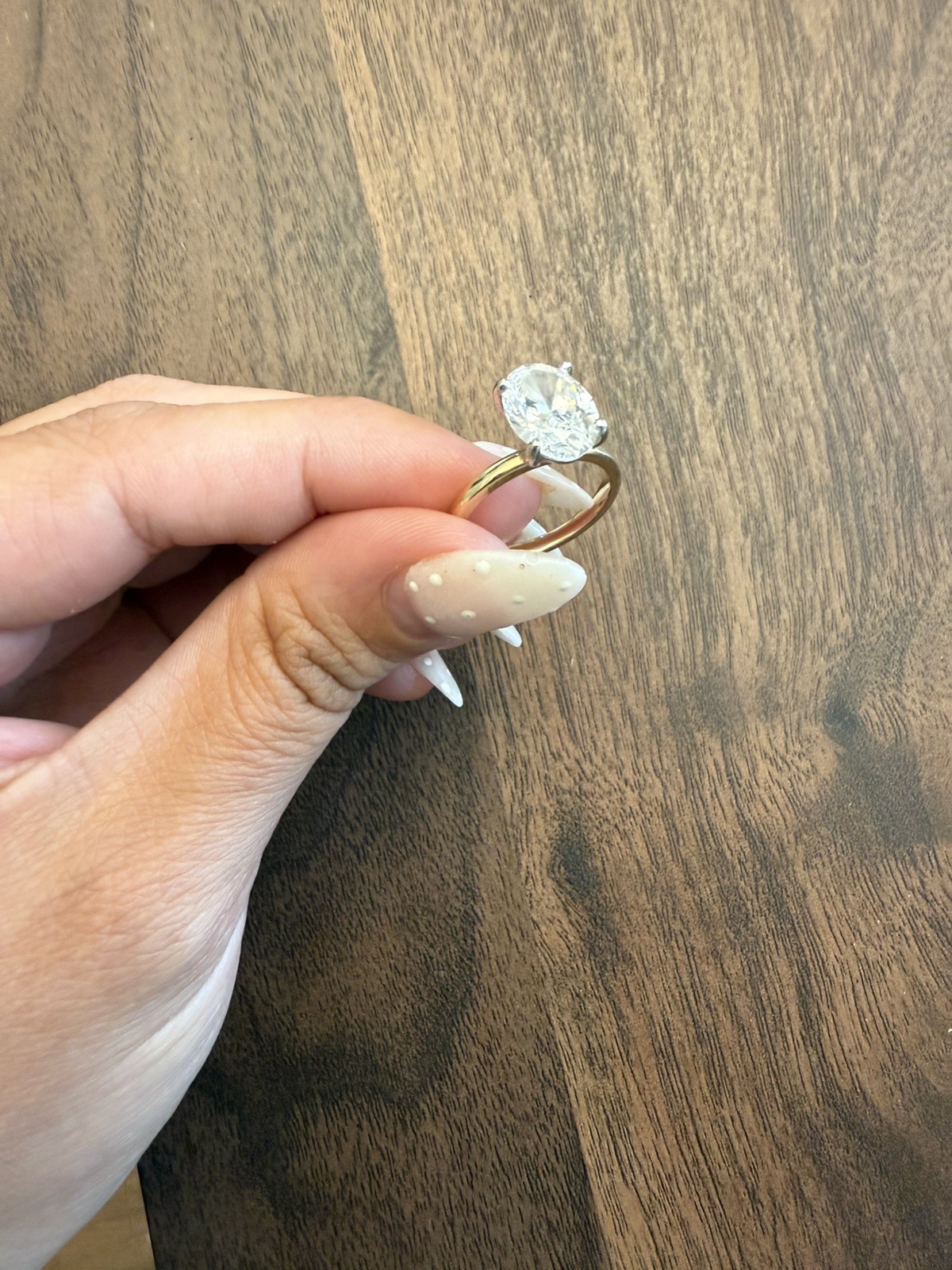 14 karat gold solitaire oval lab grown diamond ring 3.08 carats size 6
