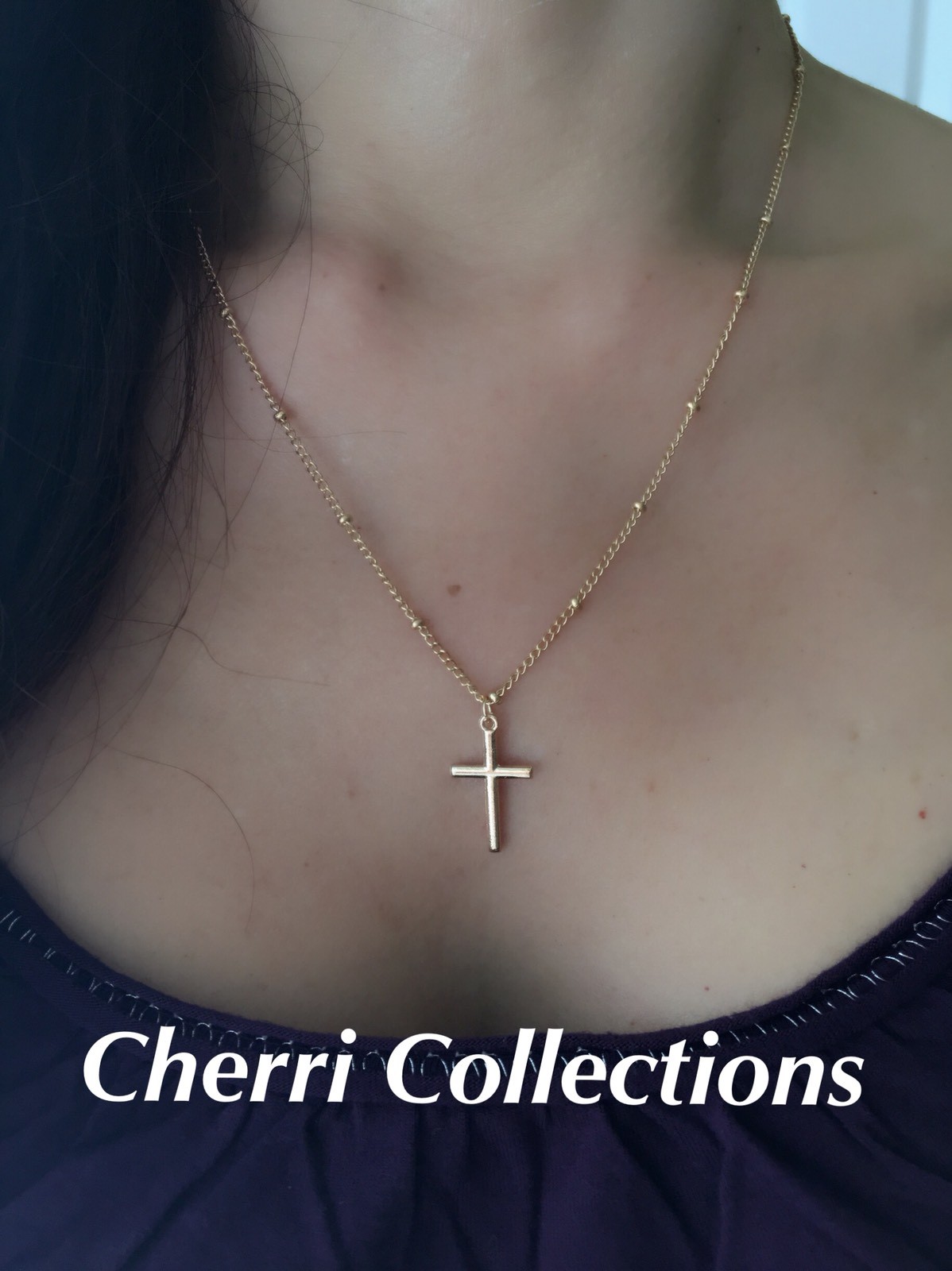 Women Silver or Gold Plated Simple Small Cross Pendant Necklace Beaded Chain N2