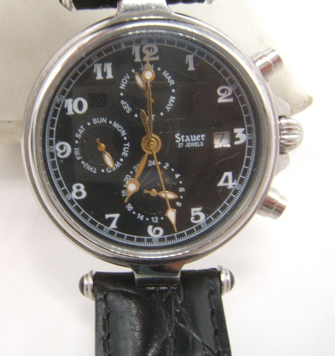 STAUER AUTOMATIC WRIST WATCH MOONPHASE 27 JEWEL 14587 STAINLESS WORKING