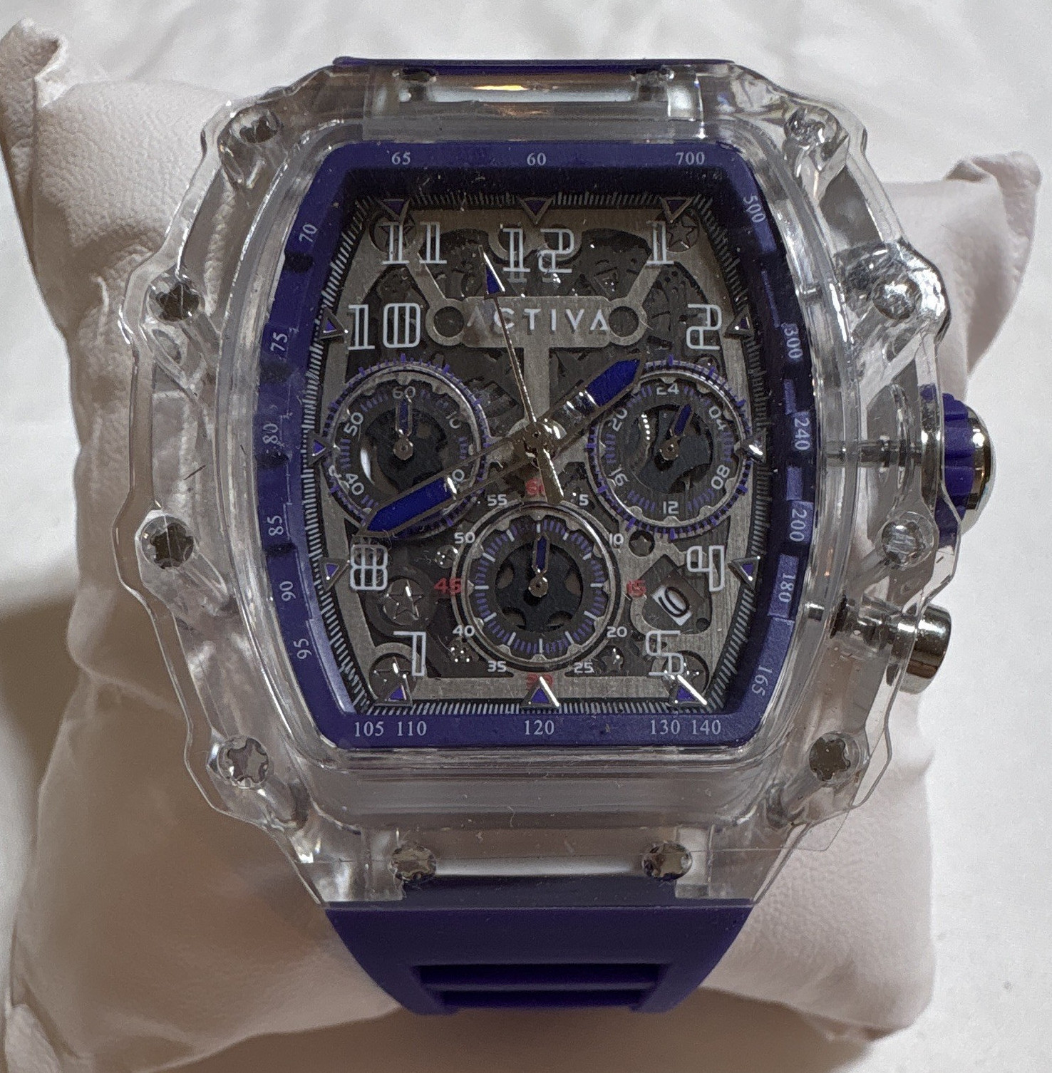 Activa ACW2305-010 Unisex 50mm Clear Resin Blue Silicone Multi-Function Watch