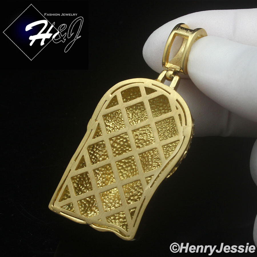 18″-40″MEN Stainless Steel 5mm Gold Plated Cuban Chain CZ Jesus Face Pendant*150