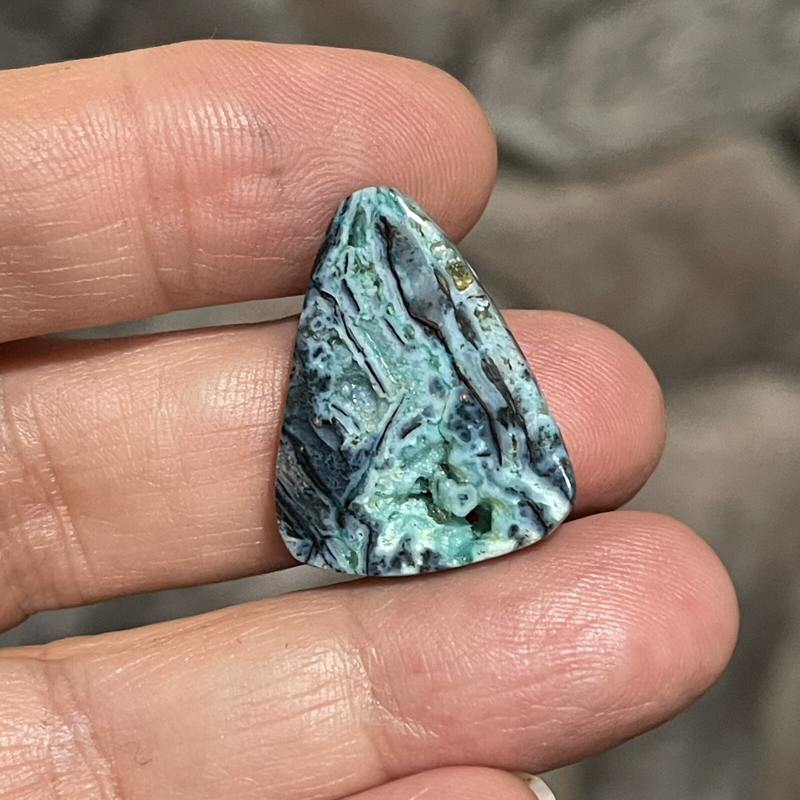13.7ct 25×19.4×4.4mm Blue Opalized Wood Chrysocolla Triangle Cabochon Stone