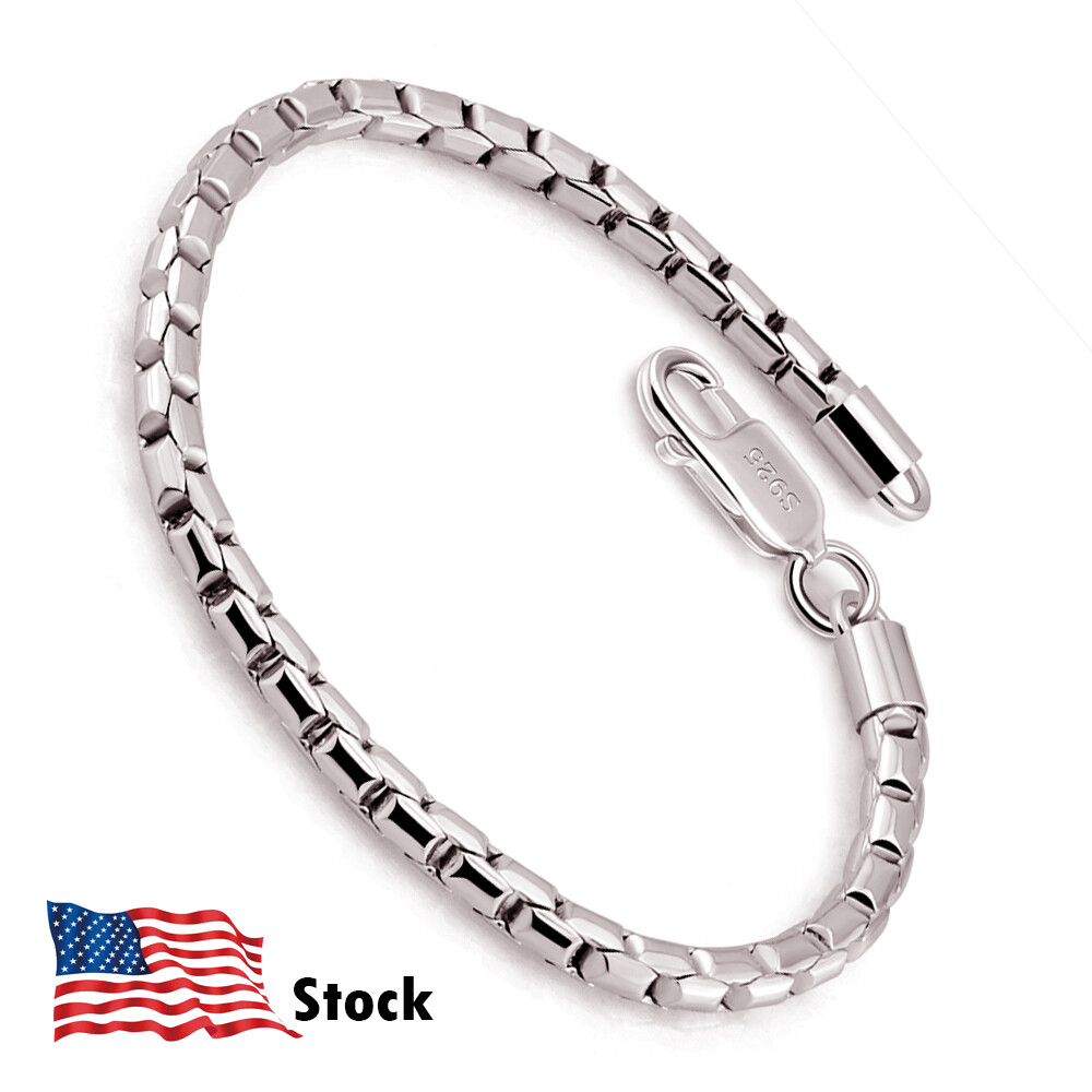 925 Sterling Silver 5mm 6.7″-9″ Box Chain Bracelet Lobster Clasp for Men & Women