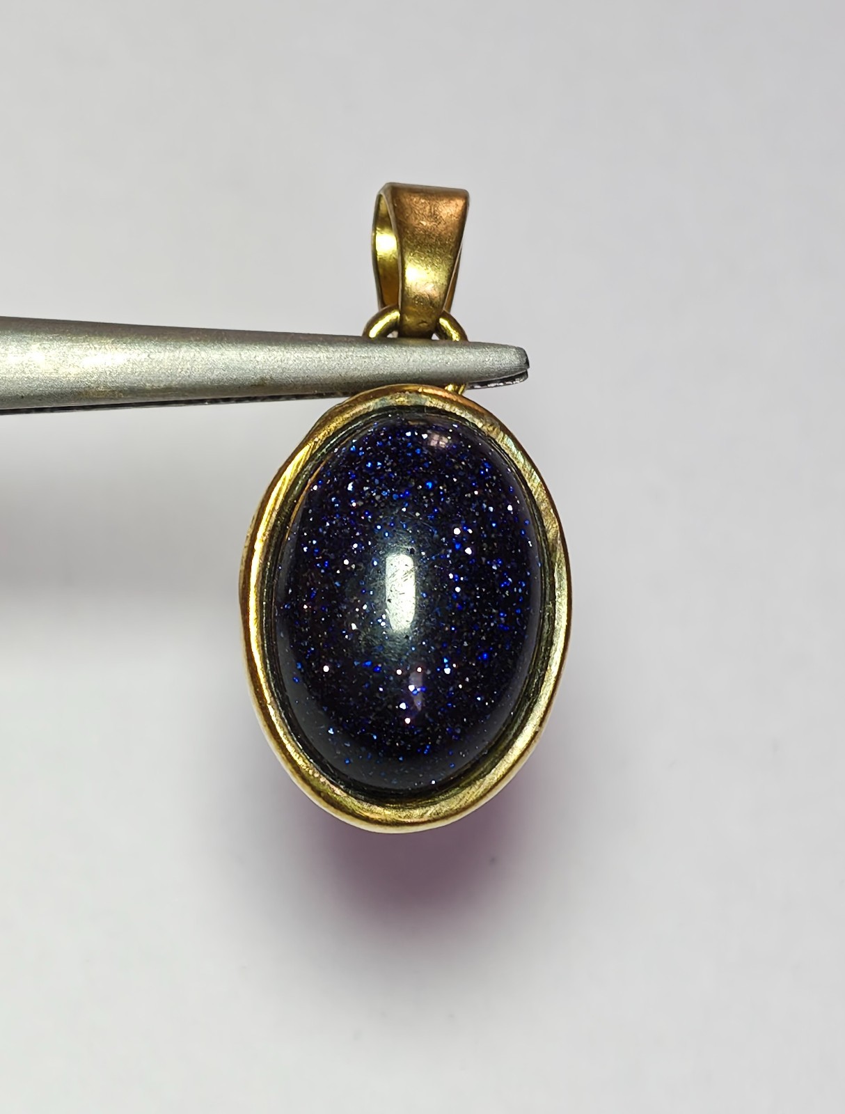 Celestial Blue Goldstone Cabochon Brushed Gold Bezel Setting Pendant for Unisex
