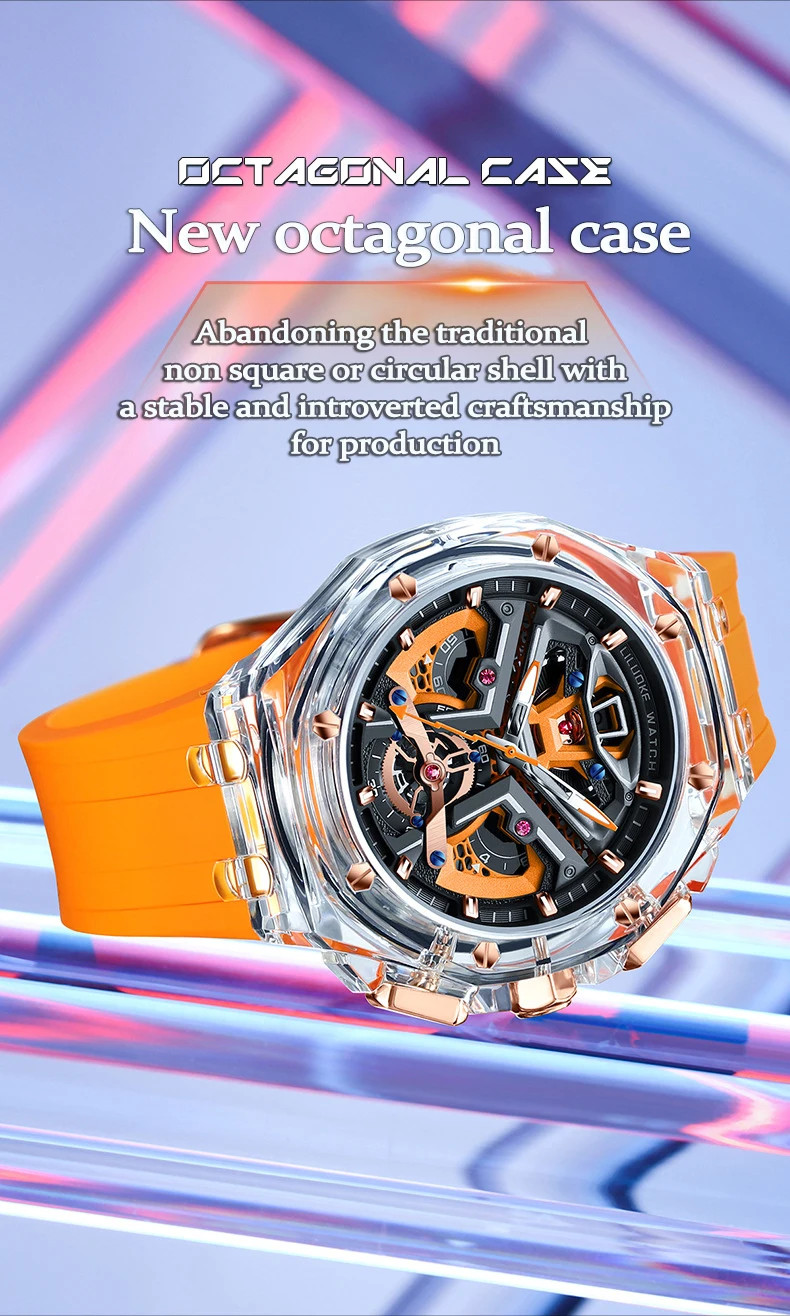 Men’s Transparent Case Watch Night Glow Fashion Sports Waterproof Casual