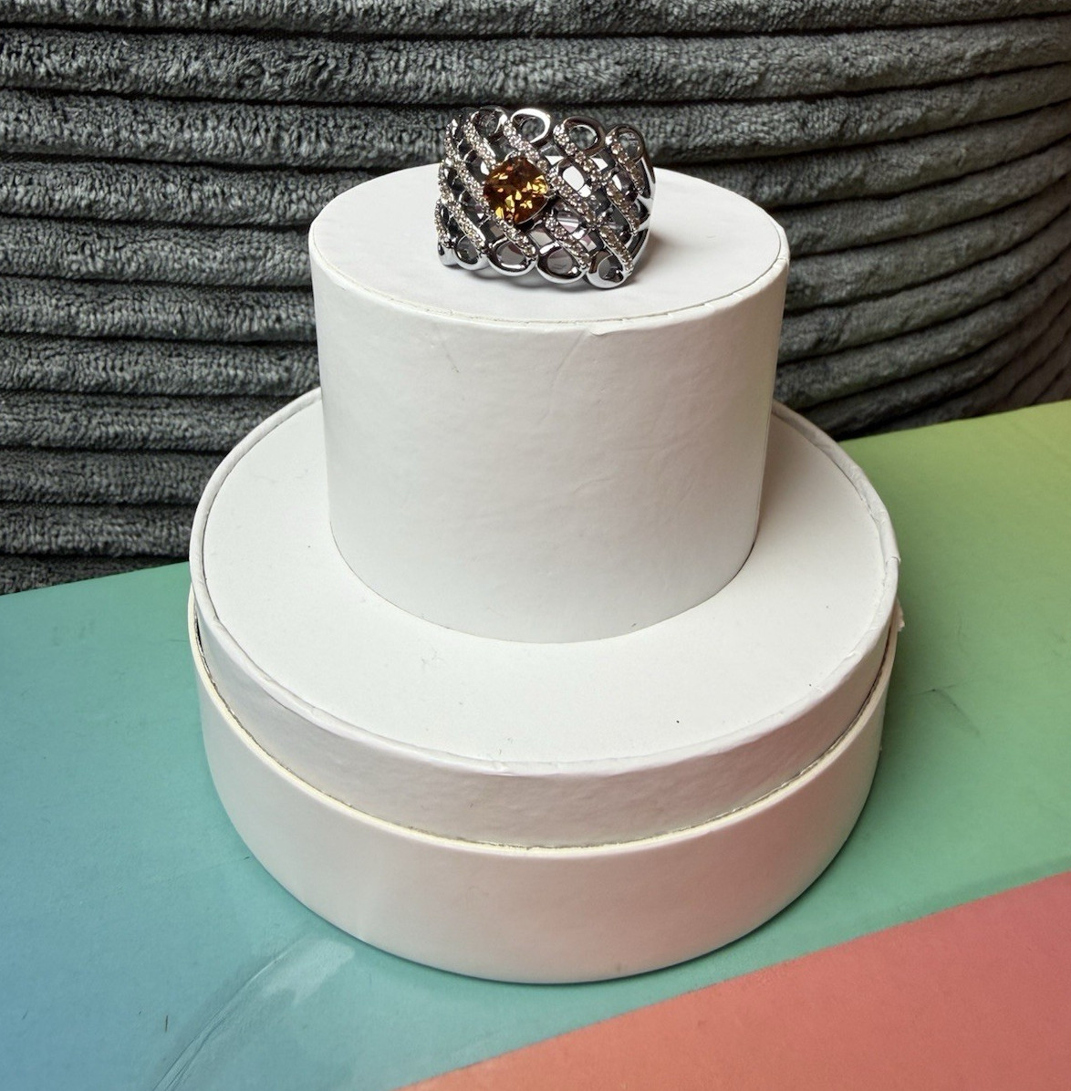 Ring Bomb Party Cocktail Ring Size 10 Brown CZ Hematite Plated RBP6650