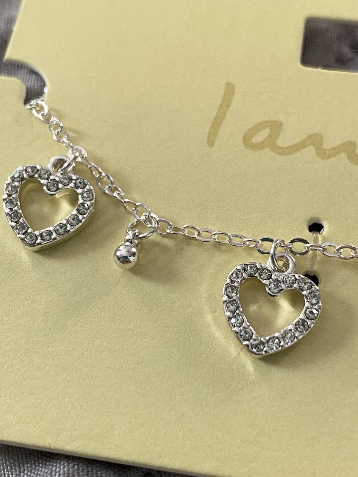 IAM SILVER TONE ANKLE BRACELET CRYSTAL HEART CHARMS ROUND LINK CHAIN NEW