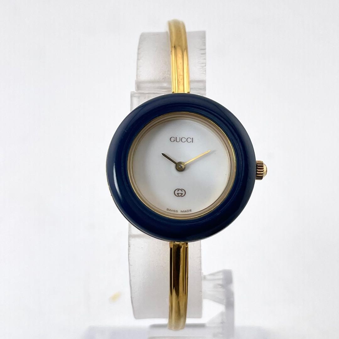 Gucci Changeable Bezel 9-Color Bangle Watch Women White Japan 0712922
