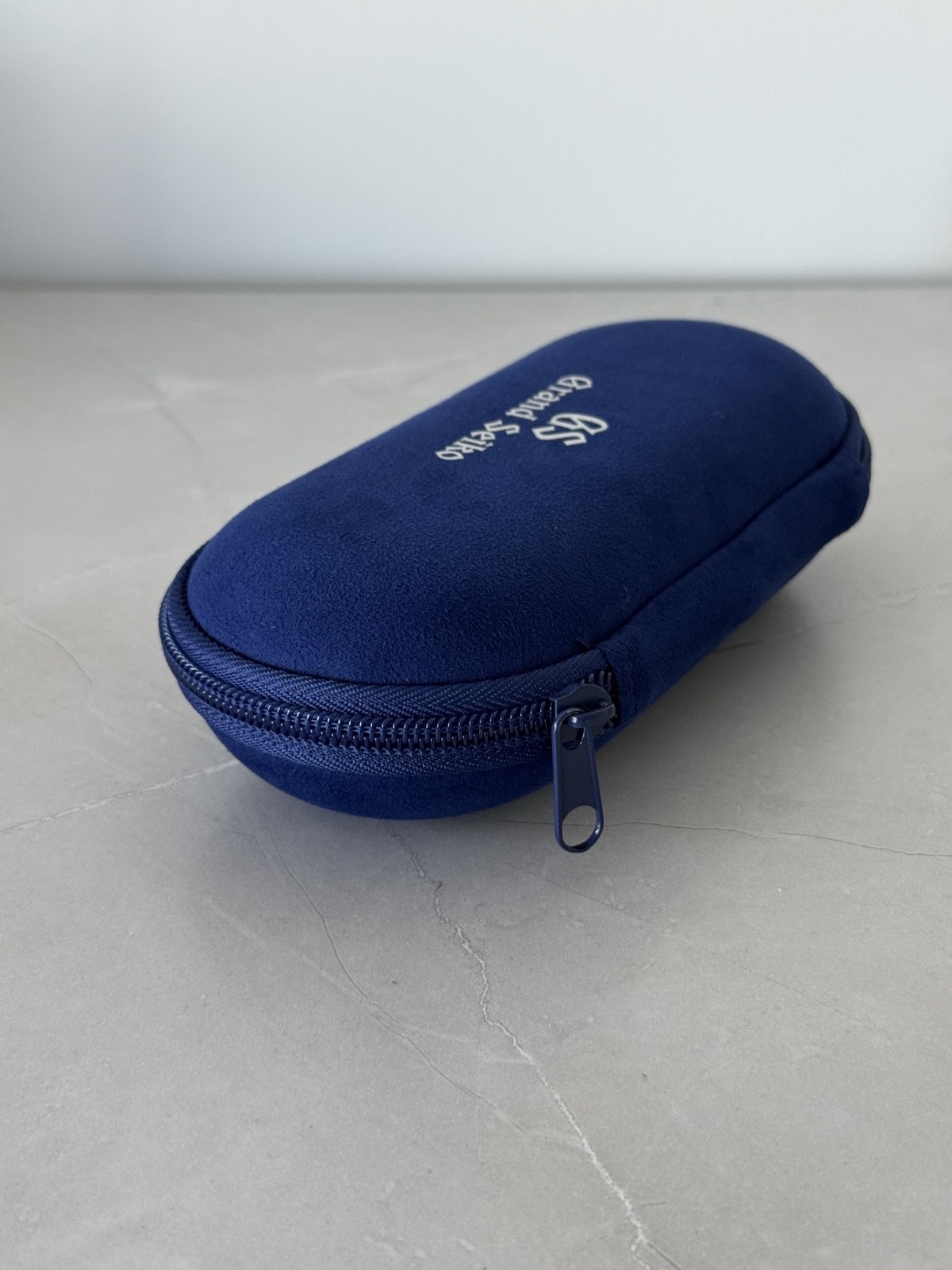 Grand Seiko Zip Watch Case Travel Pouch Blue Suede Clamshell