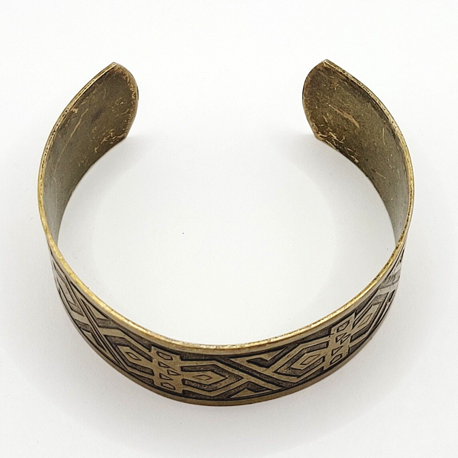 Southwestern Native Tribal Pattern Copper Vintage Cuff Bracelet with Brass Color