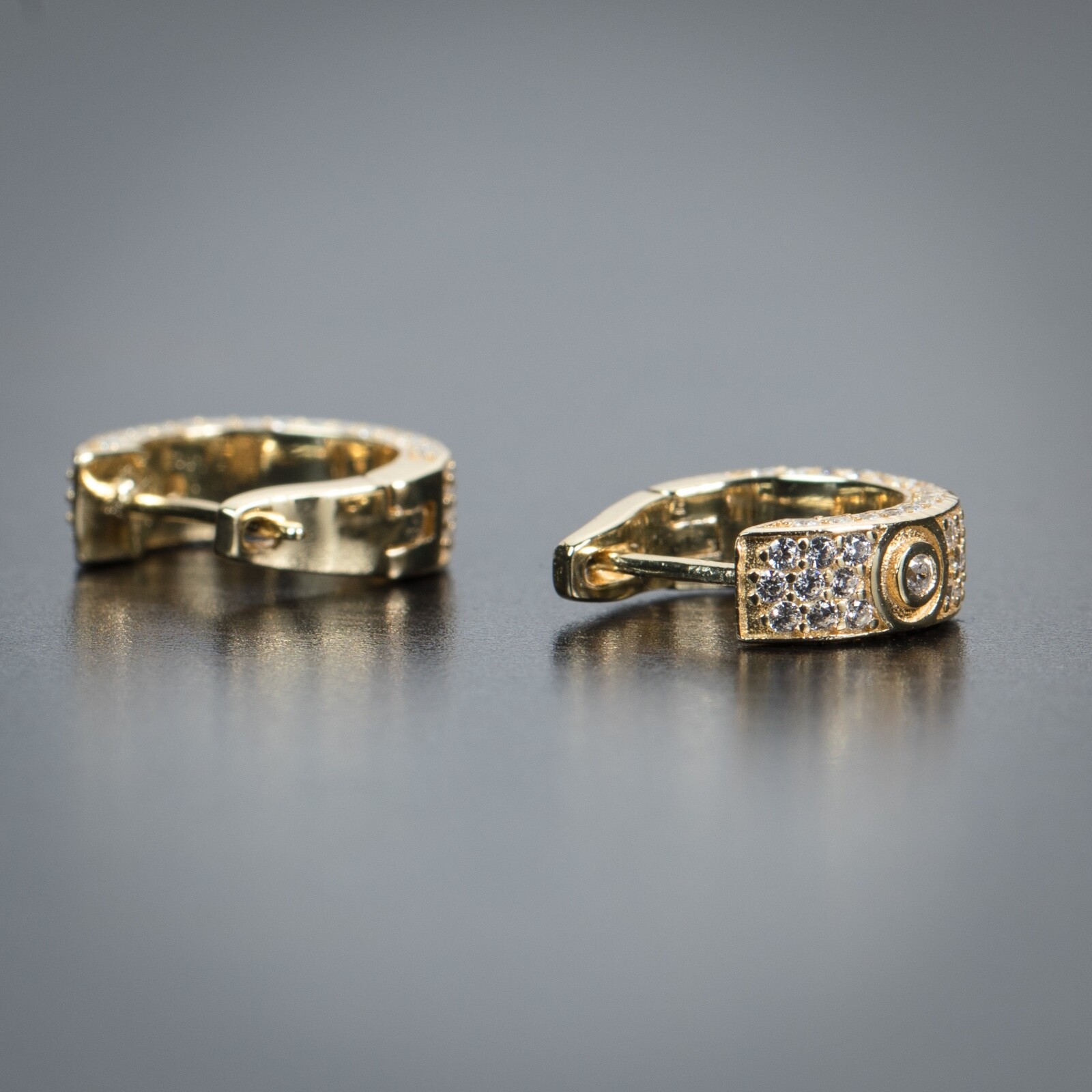 Fully Iced Elegant Honey Comb Set Cz 14K Yellow Gold Plated Mens Hoop Earrings