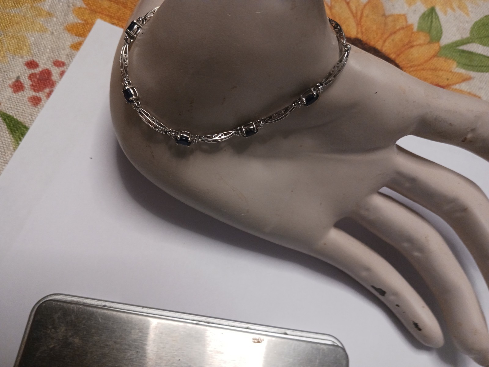 Sapphire and Diamond Accent 10Kt White Gold Bracelet 7 1/8 Inches