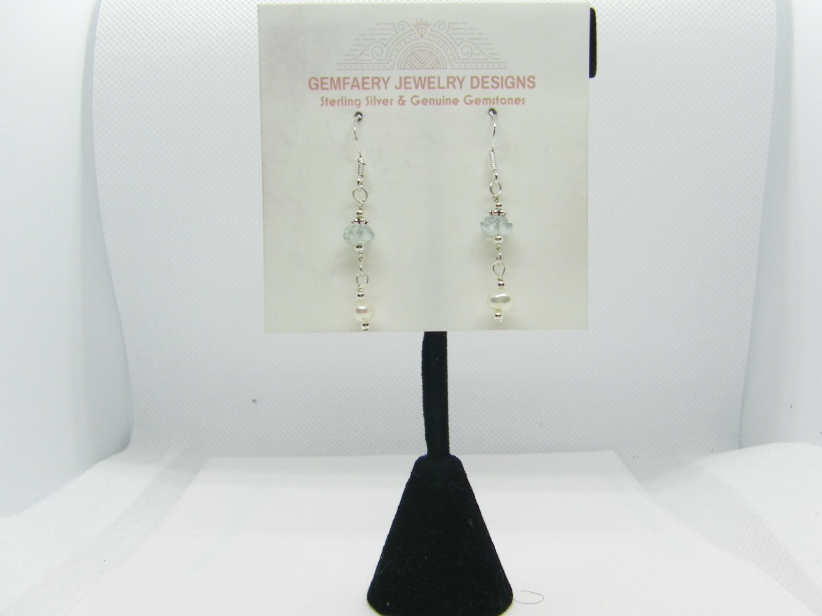 Sterling Silver Faceted AQUAMARINE Gemstone Dangle Earrings #2741…Handmade USA