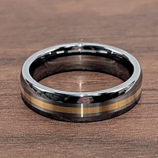Elegant ArtCarved Tungsten Carbide Mens Ring With 18K Gold Inlay