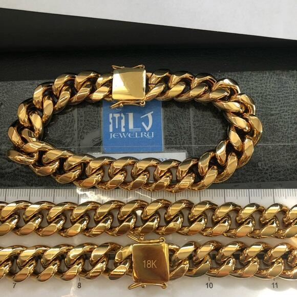 Men’s Miami Cuban Link Bracelet Chain 14K/18K Gold Plated Stainless Steel 4-14MM