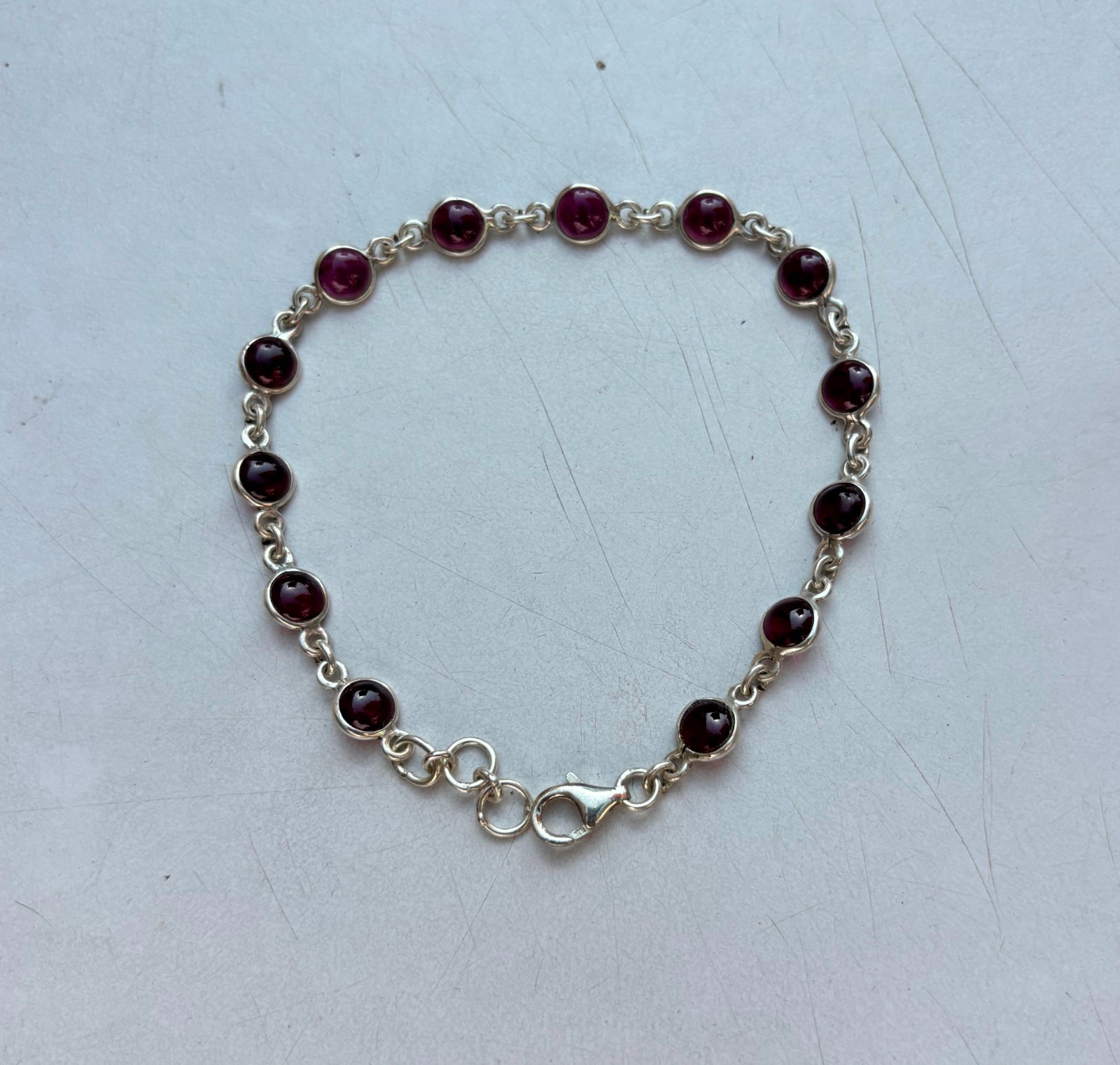 Natural Garnet Cabochon Bracelet 925 Sterling Silver Minimalist Jewelry 21 CM