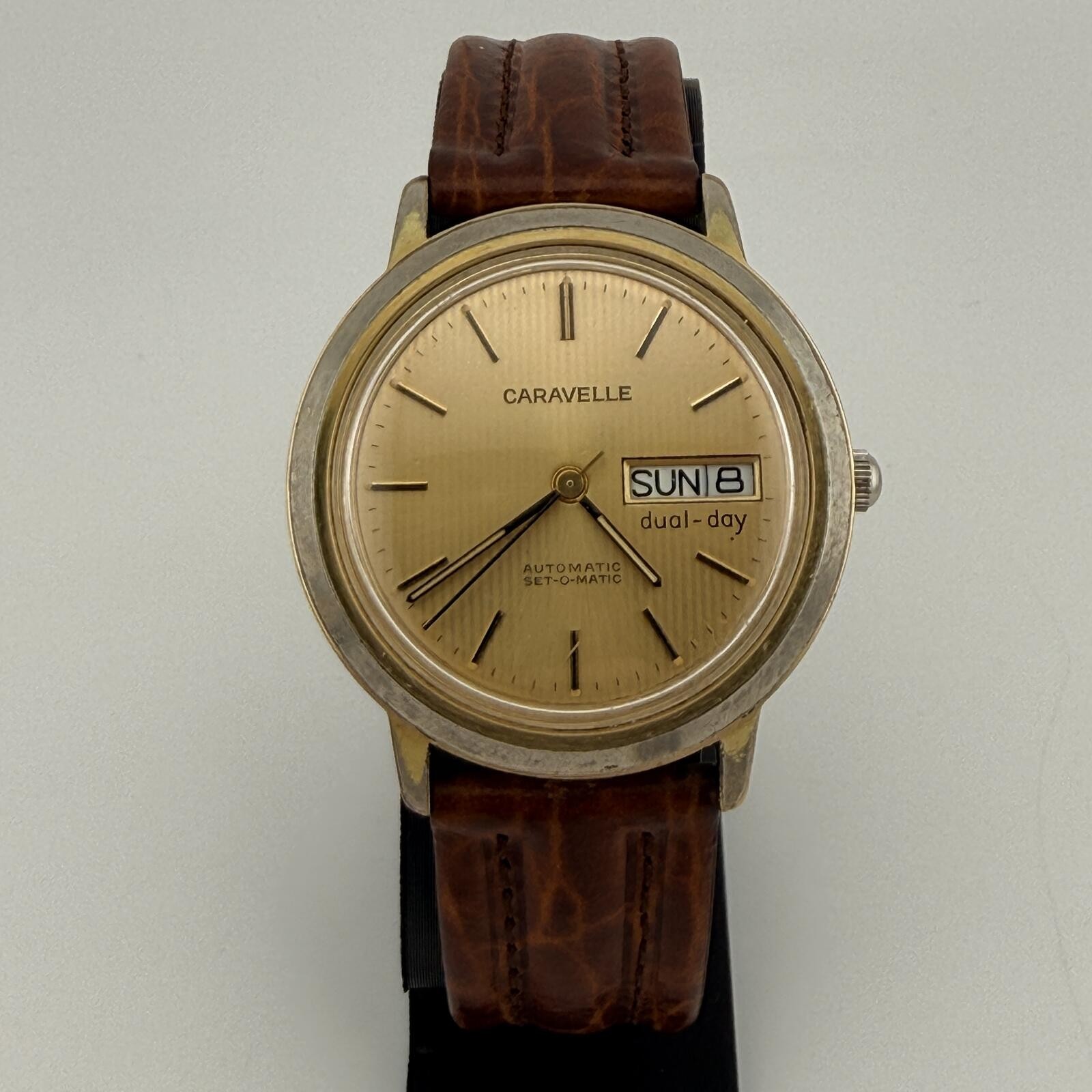 Caravelle Men’s Vintage 1978 ‘Set-O-Matic’ Dual-Day Automatic Day Date Gold Tone