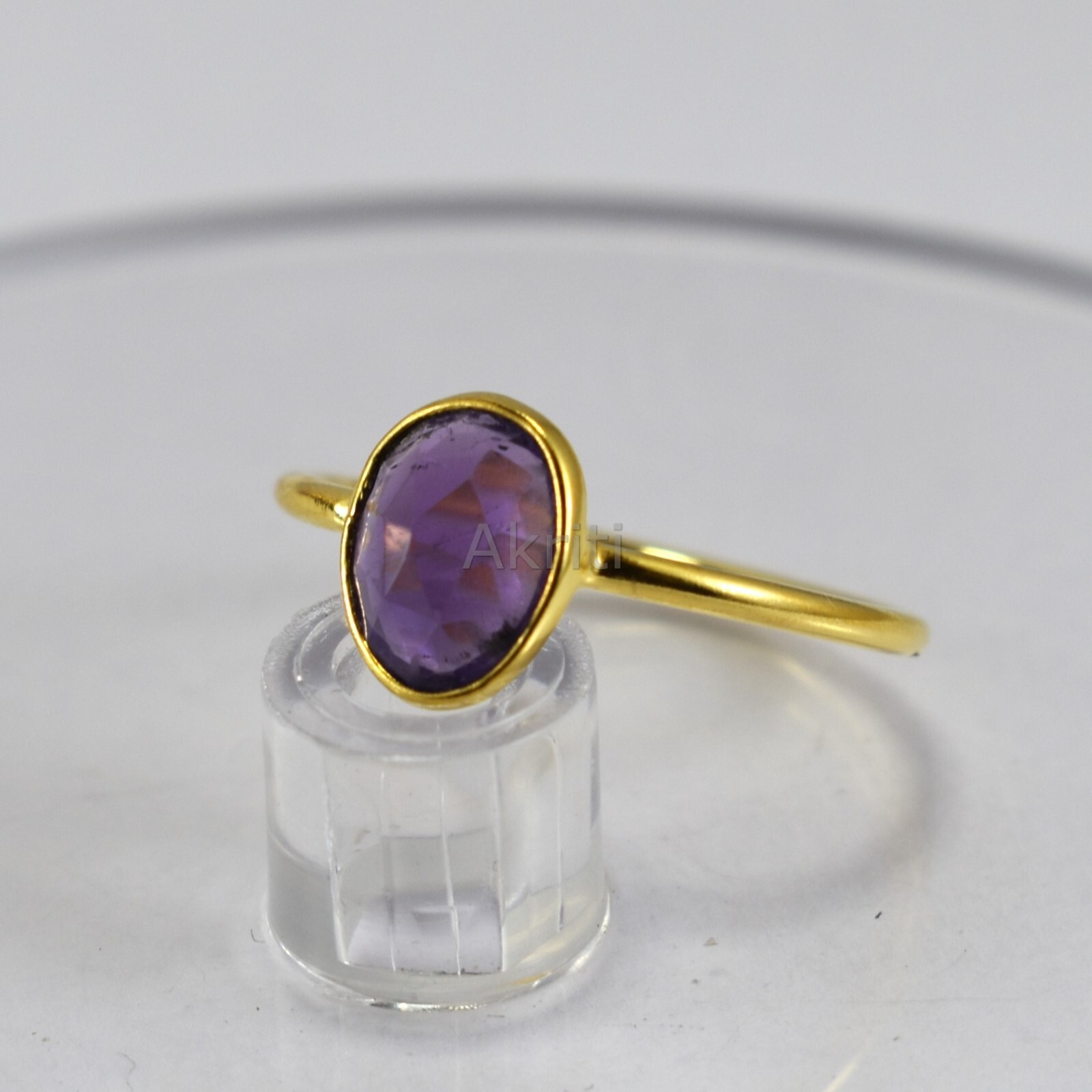 Unshape African Amethyst 925 Sterling Silver Ring Gold Plated Handmade