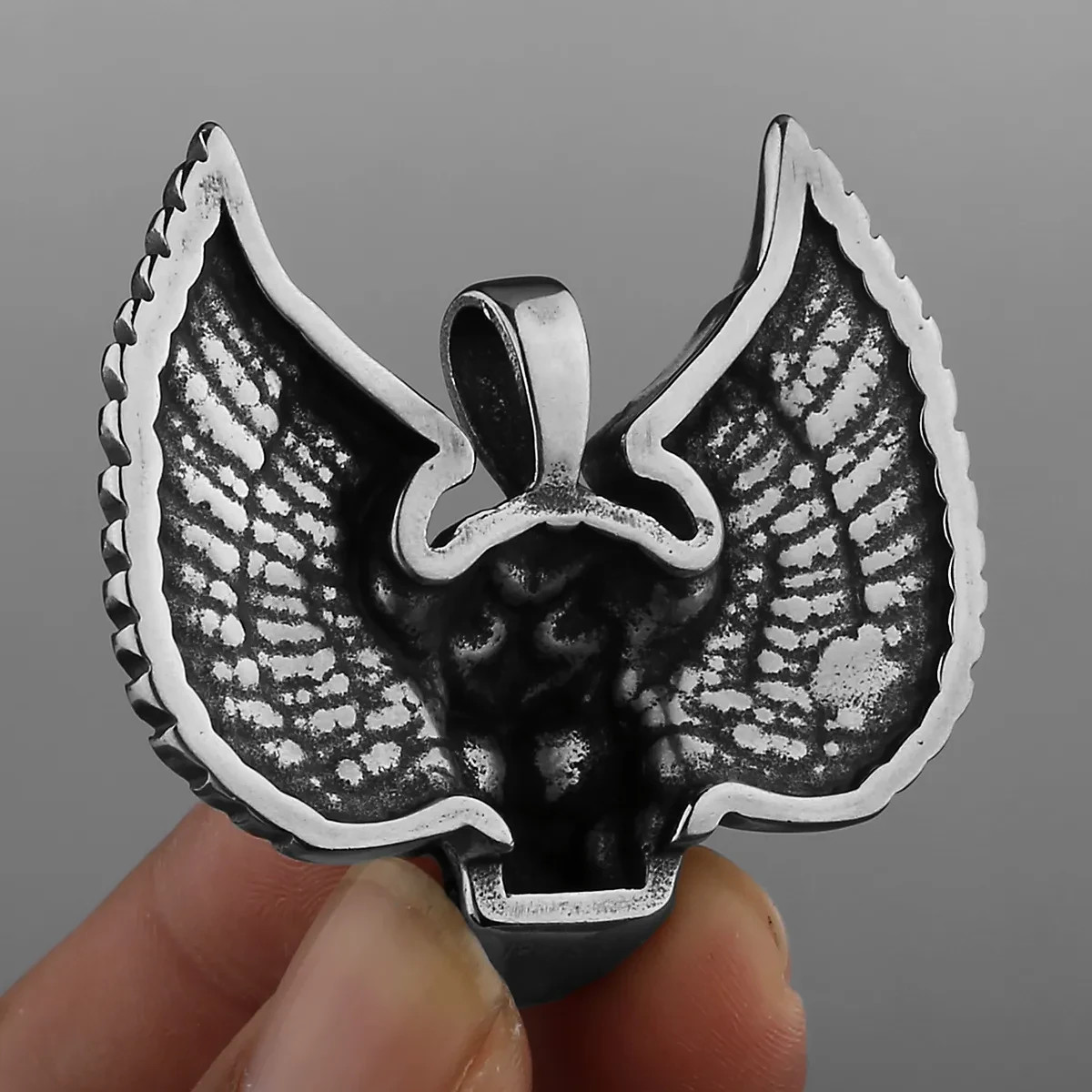 Gothic Winged Skull Pendant Necklace Men Titanium Stainless Steel Biker Jewelry