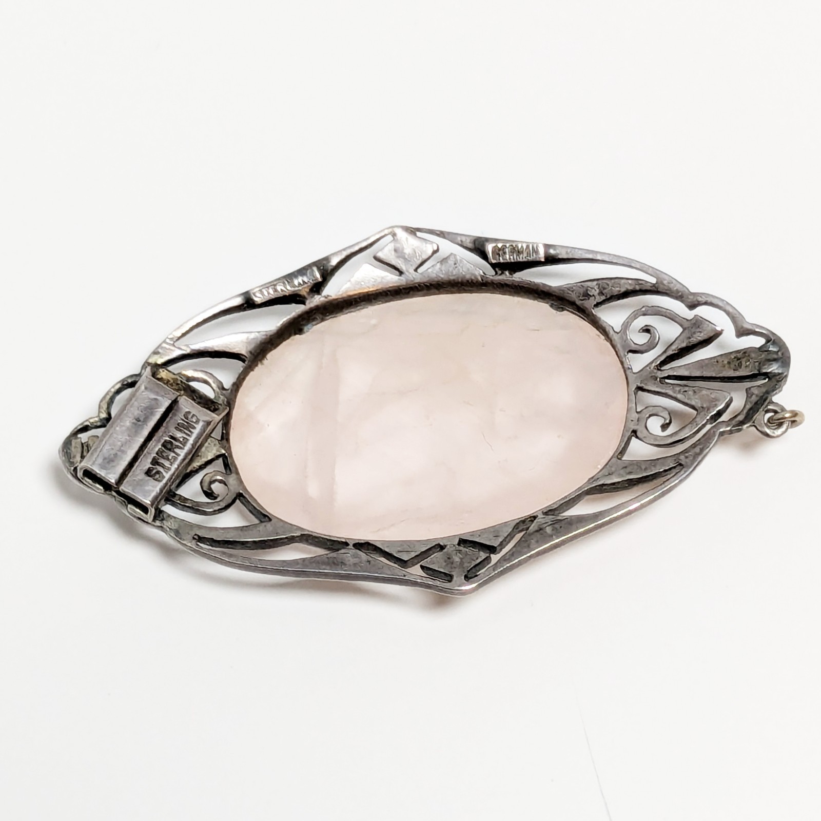 Vintage Sterling Silver Pink Quartz Germany Clasp Missing stone For fix or parts