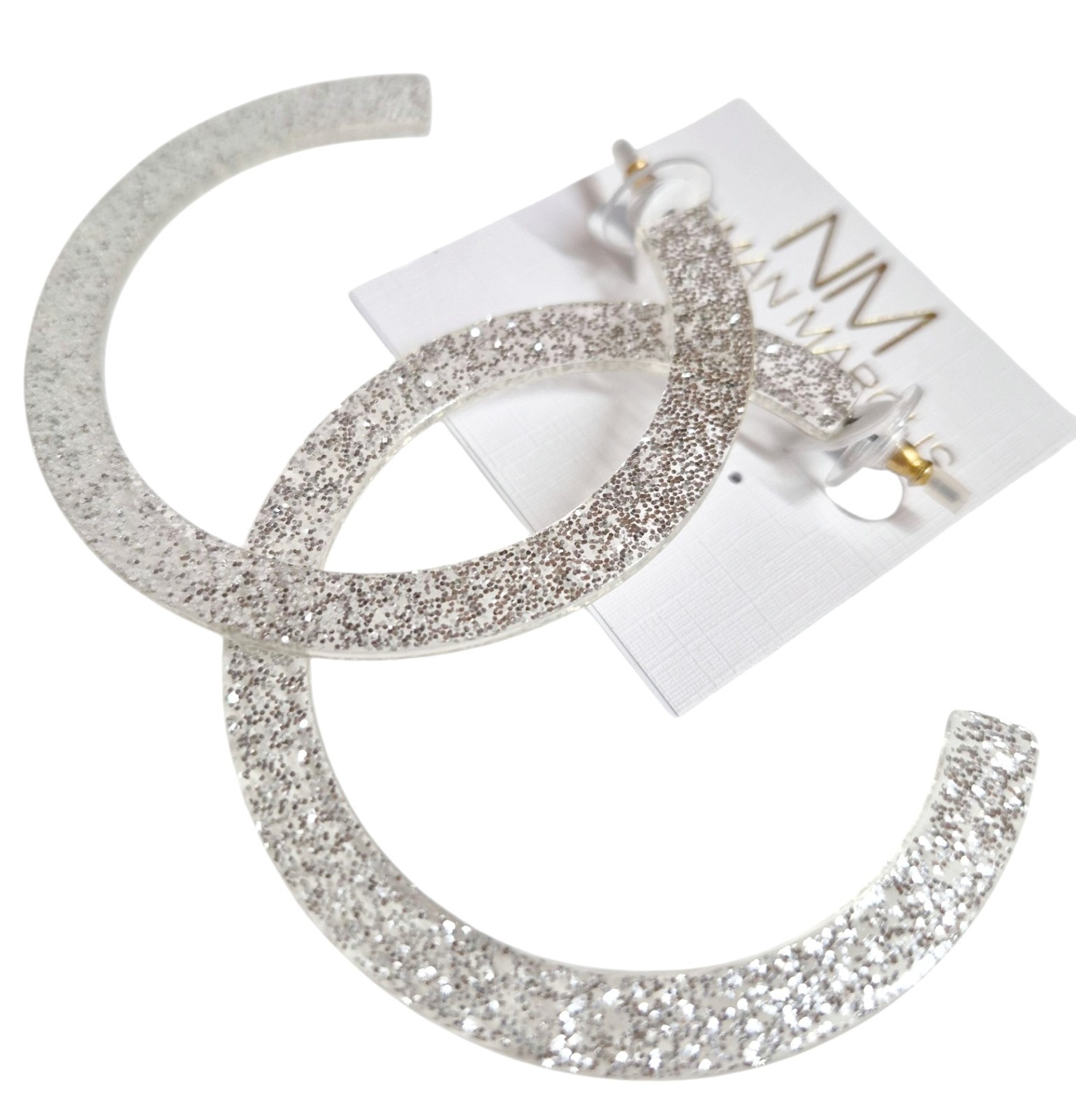 Stella & Ruby Glitter Resin Hoop Earring Silver Glitter Semi-Transparent NWT