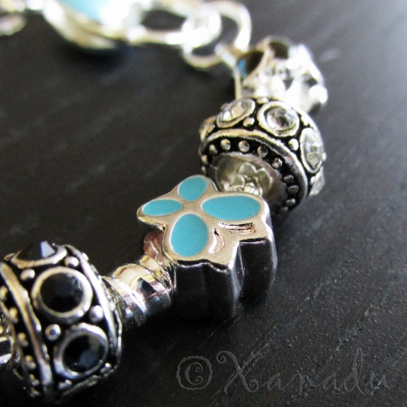 Turquoise Hello Kitty Princess European Charm Bracelet With Blue Butterfly Beads