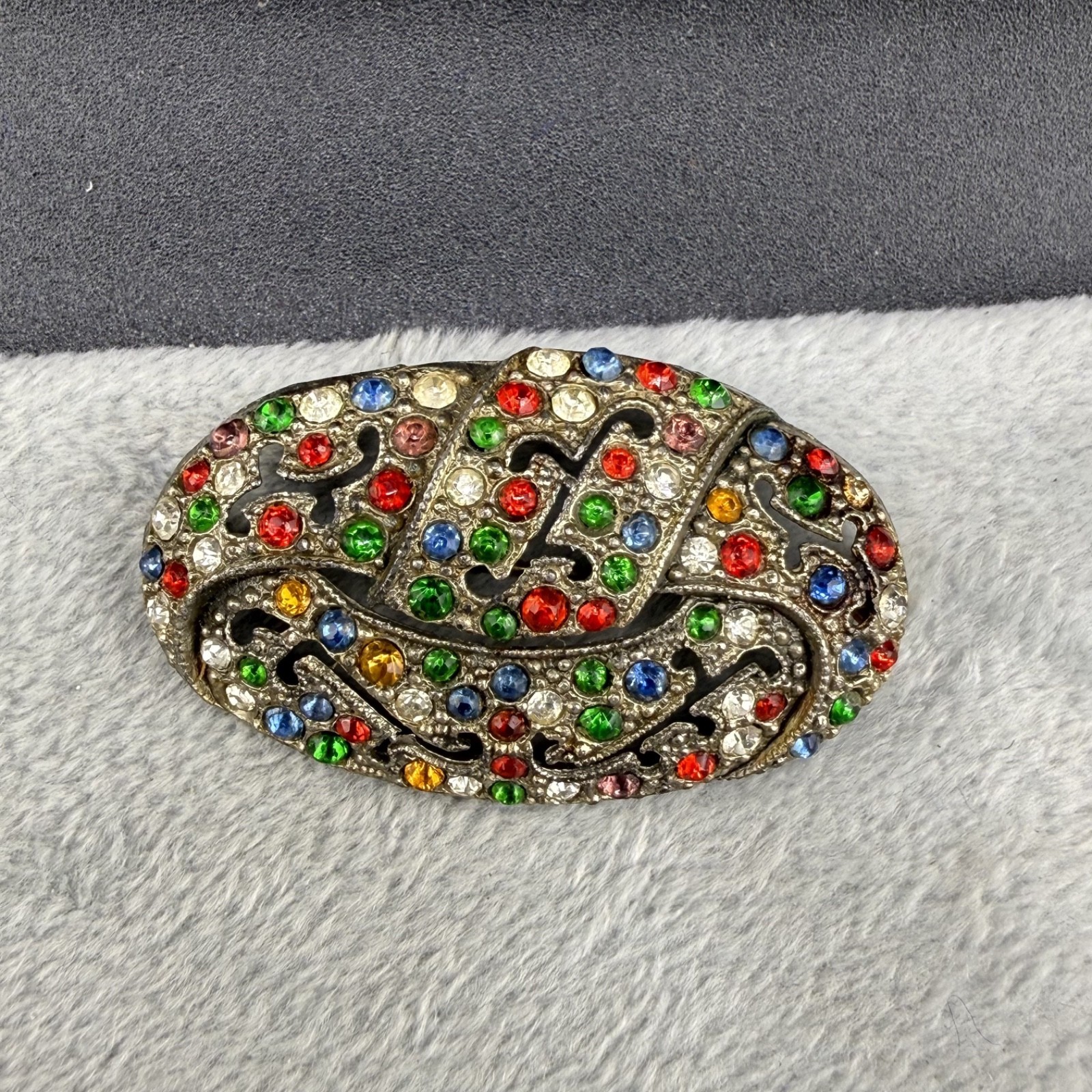 Vintage Art Deco Rhinestone Brooch Silver Tone