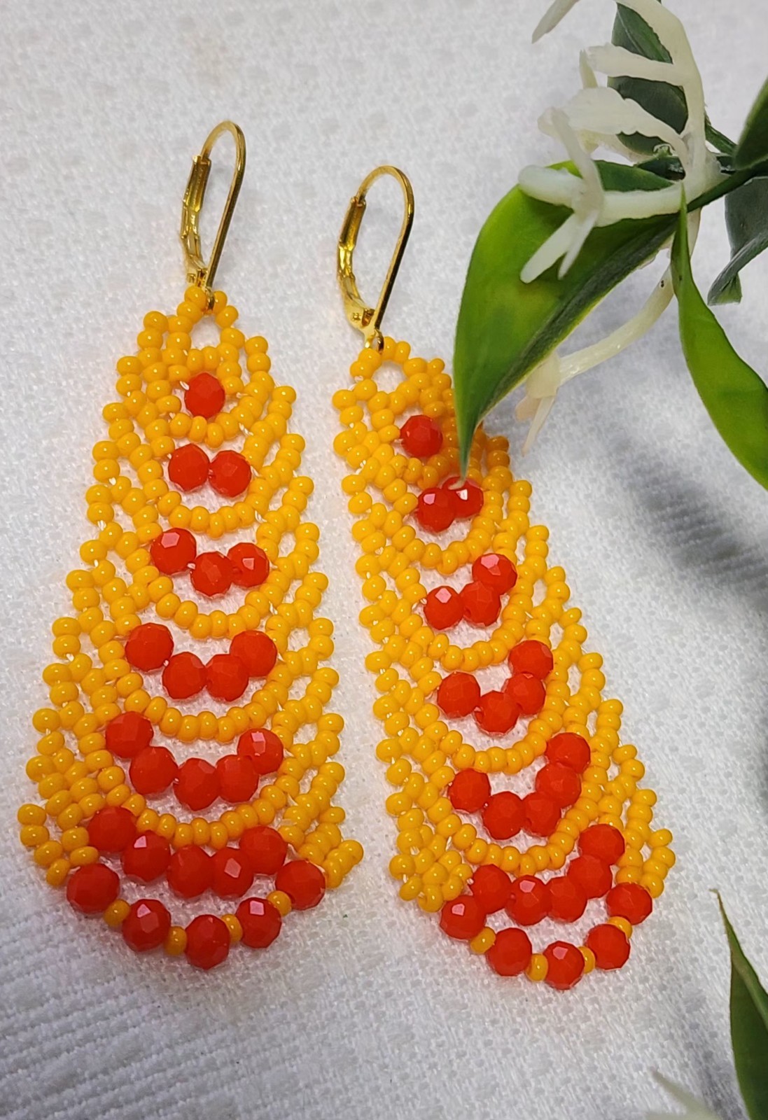 Beautiful Orange Zcech Glass Seed Beads Earrings