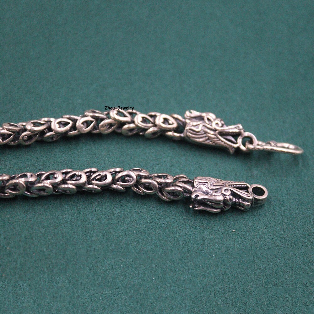 Solid S925 Sterling Silver Chain 6mm Dragon Feather Link Necklace 56-57g 24inch