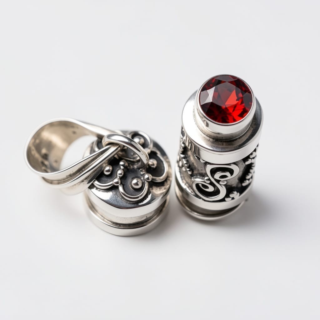 925 Sterling Silver Stars & Moon Prayer Box Pendant 1″ Handmade Garnet Locket