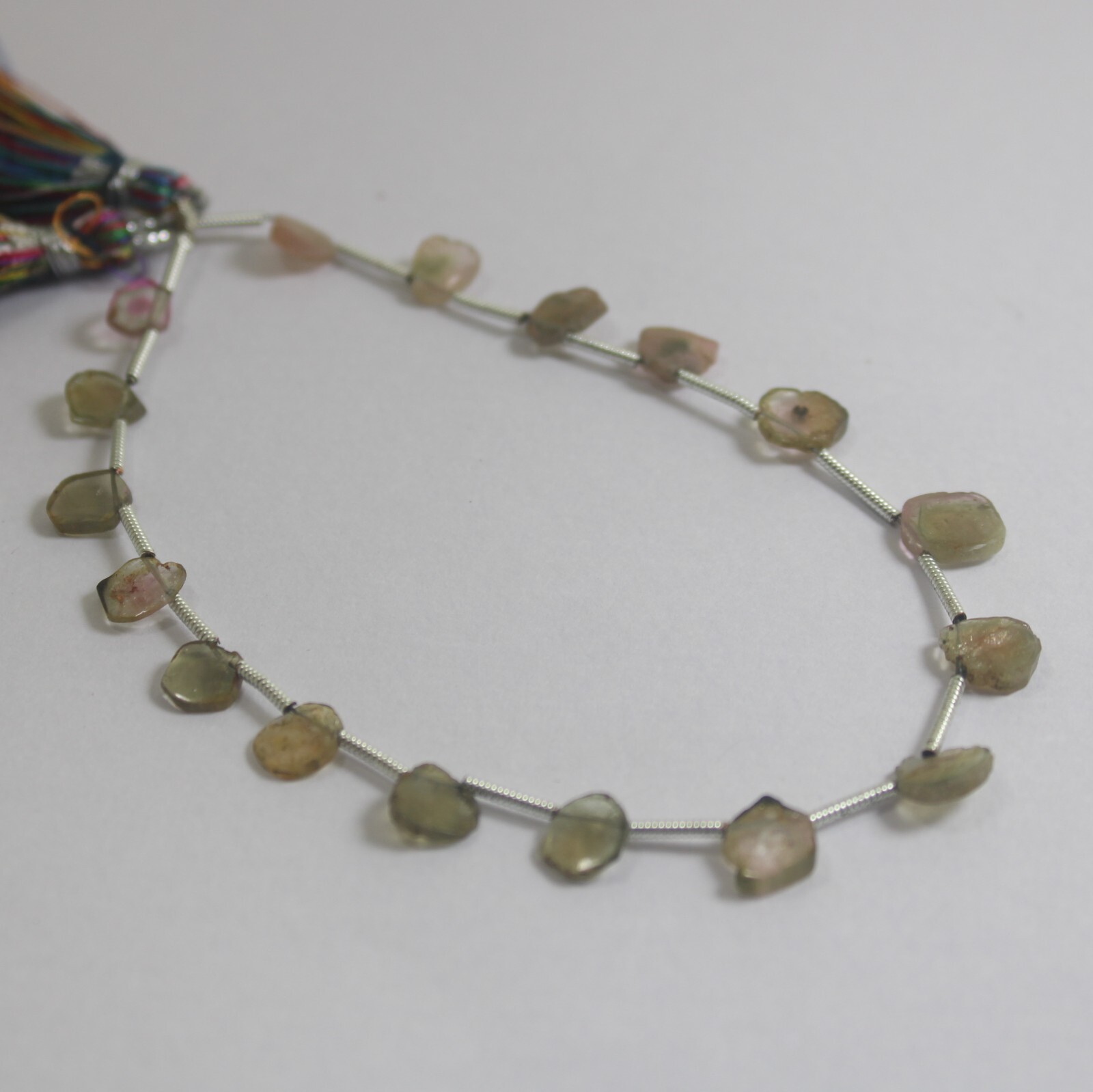 15 Carat Natural Amazing Bi Color Tourmaline Smooth Slice 8 Inch Beads
