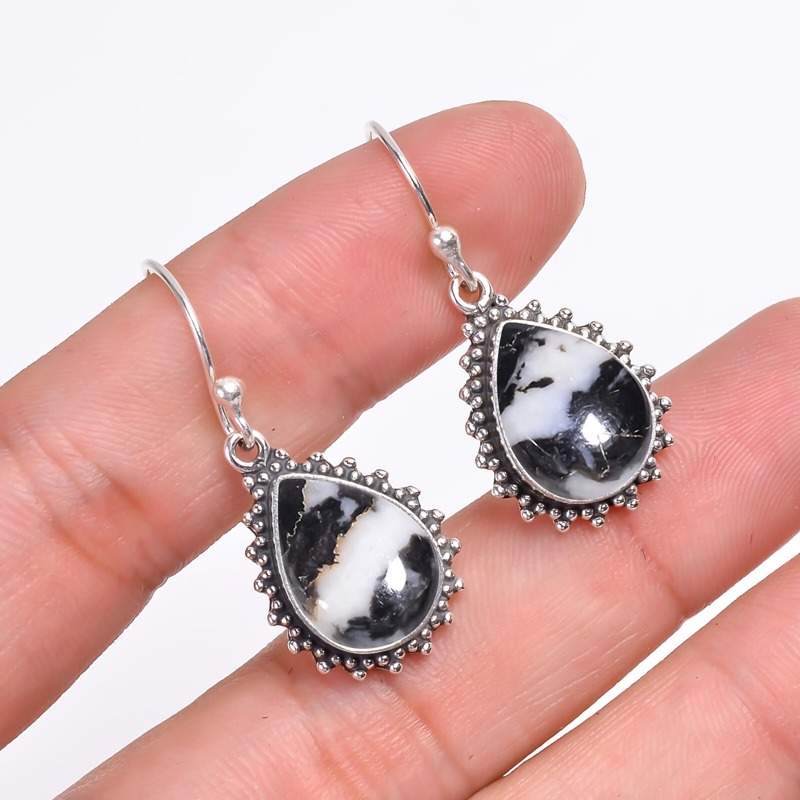 White Buffalo Turquoise Gemstone Earring 925 Sterling Silver Handmade Jewelry.