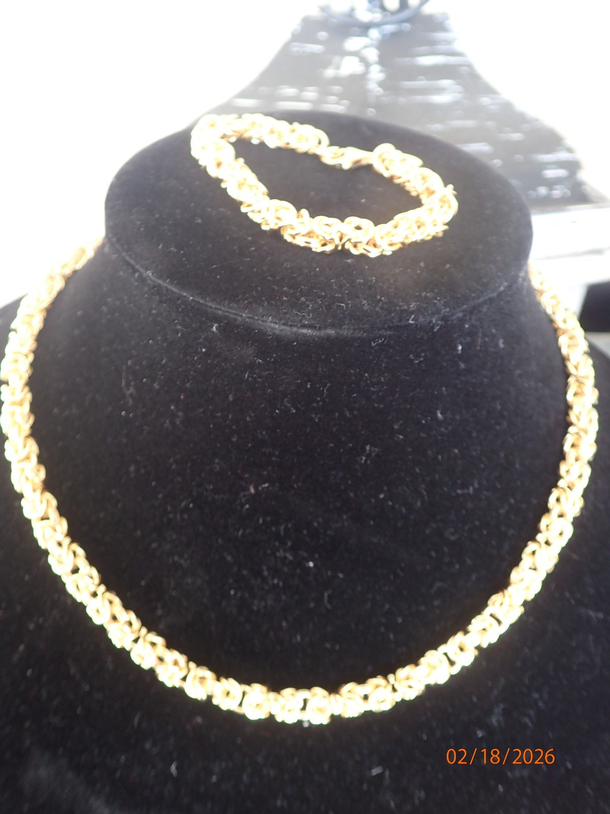 Bellezza 18k gold layrd Bronze Byzantine Necklace & Bracelet 2-piece Set 7″ 18″