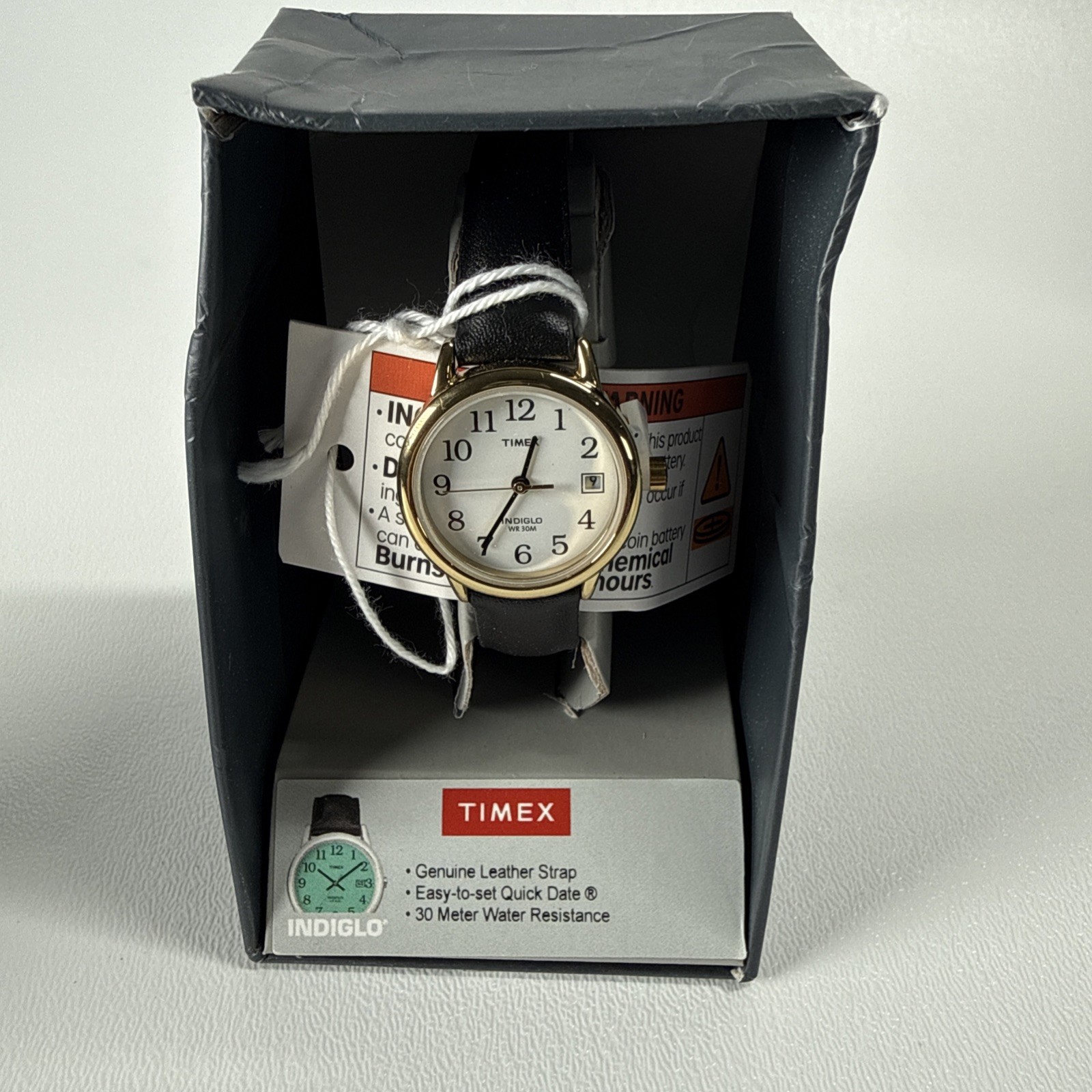 New Timex Women’s T2H341 WX Easy Reader 25mm Black Leather Strap Watch Indiglo