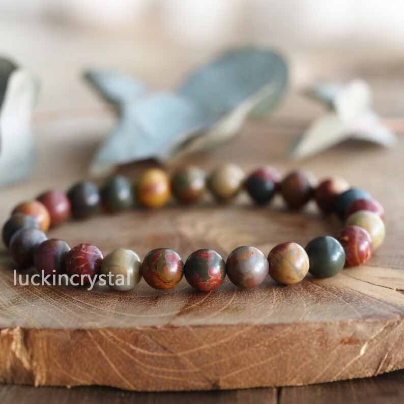 Natural Picasso Jasper 8mm Beads Crystal Healing Reiki Stretch Men Cool Bracelet