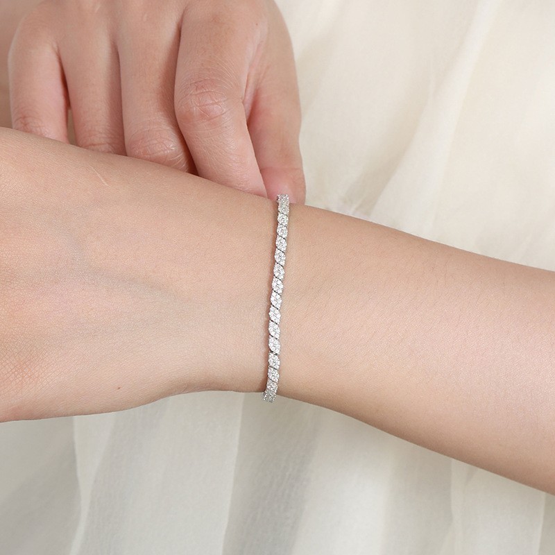 16cm Prismatic Moissanite Tennis Chain S925 Sterling Silver Bracelet Women-Used