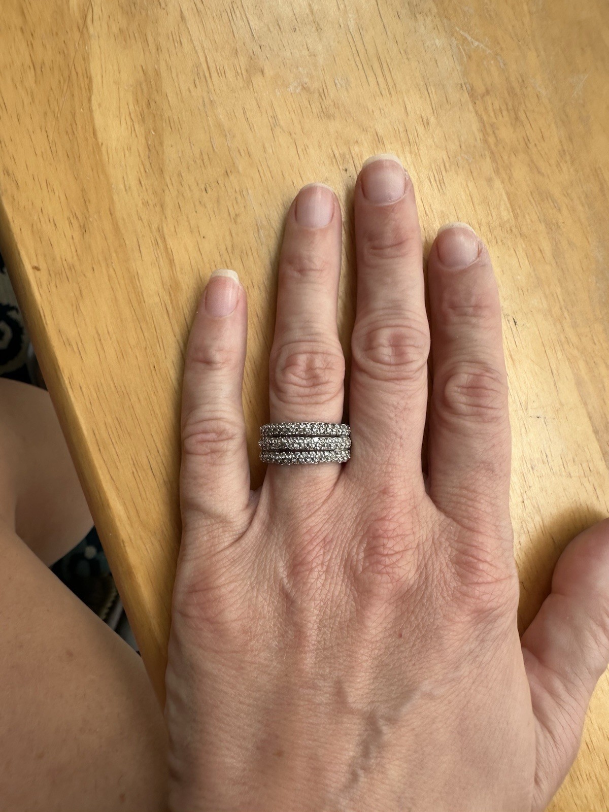 Beautiful Three Row White Topaz Right Hand Ring Size 7 1/2