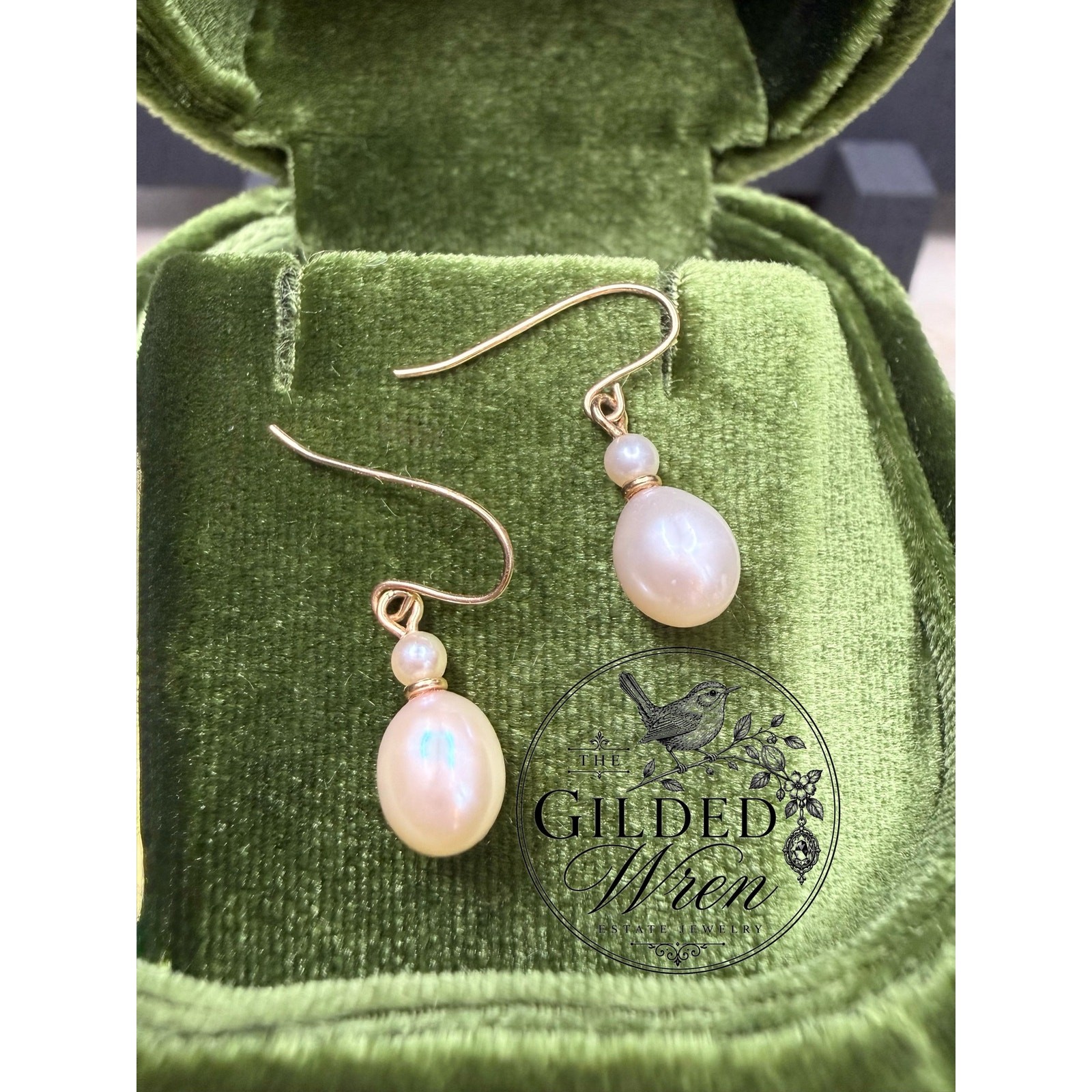 14K 585 Yellow Gold Pearl Drop Dangle Earrings 1.13g Estate Fine Jewelry