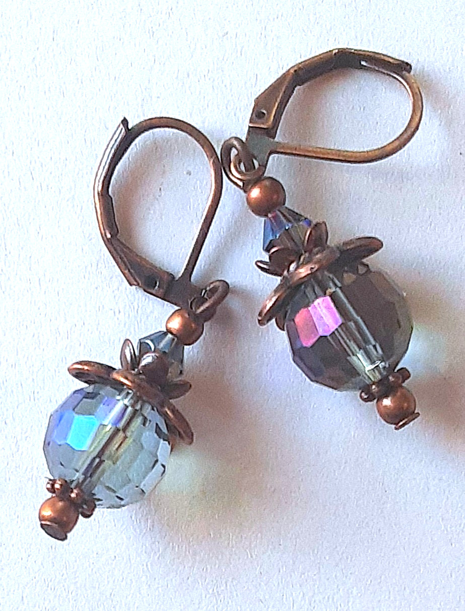 colorized MONTANA BLUE CHINESE Crystal earring COPPER LEVERBACK handcrafted XX