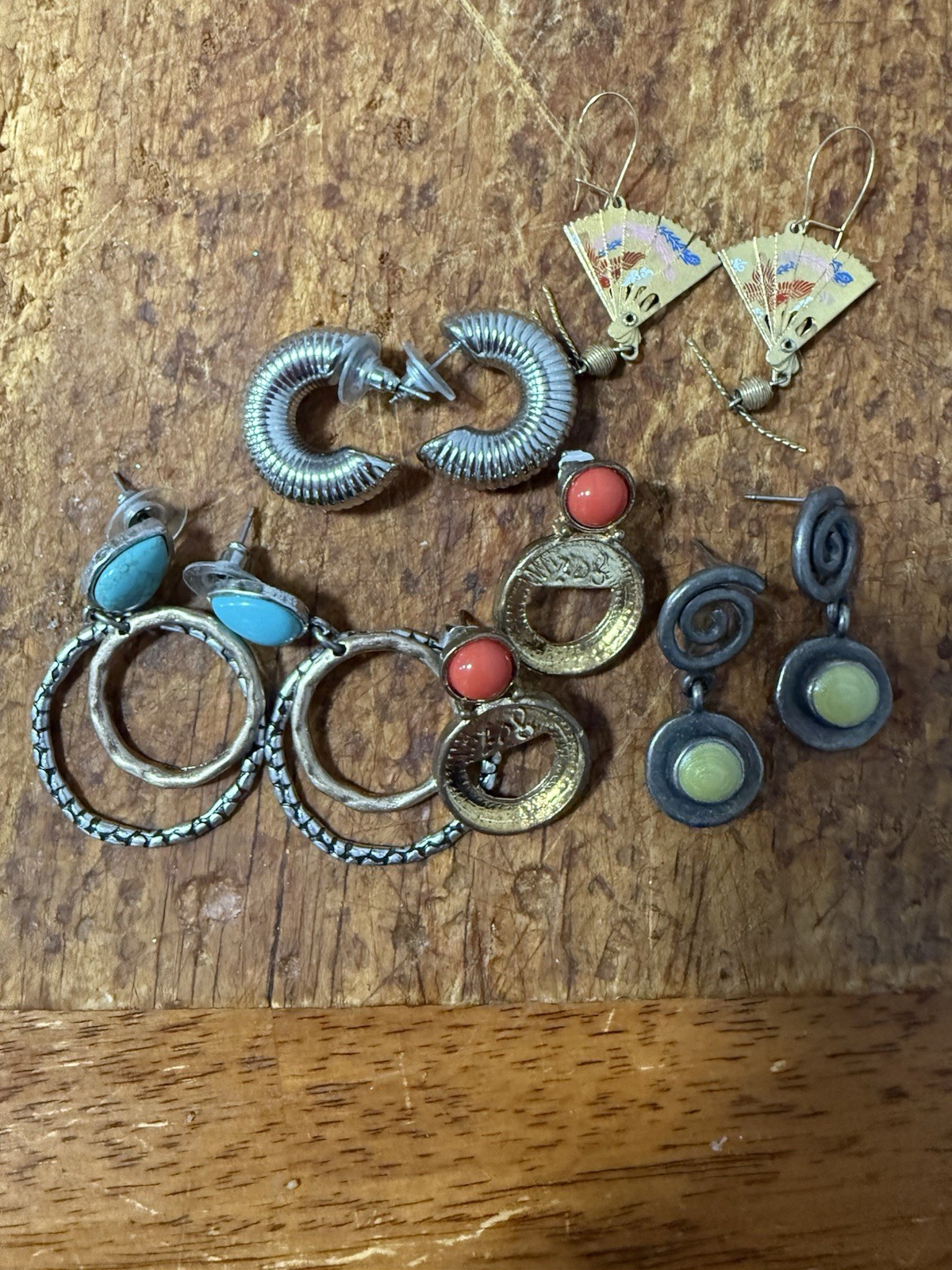 silver-tone blue red oval stone dangle/drop & hoop hook earrings mixed lot