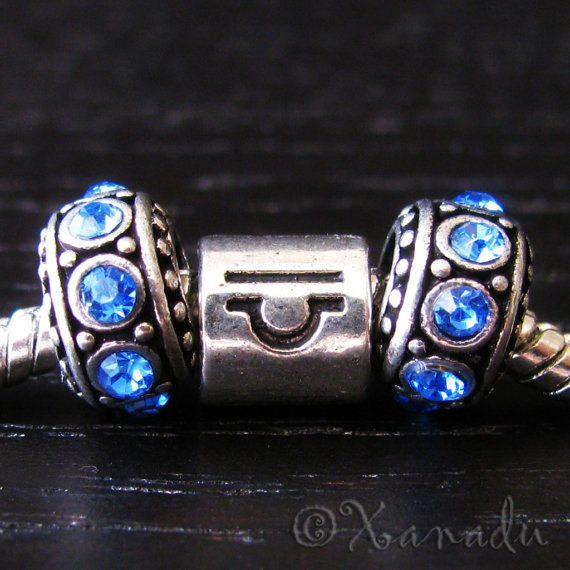 Libra Zodiac Sign Bead With September Or October Birthstones For Charm Bracelets