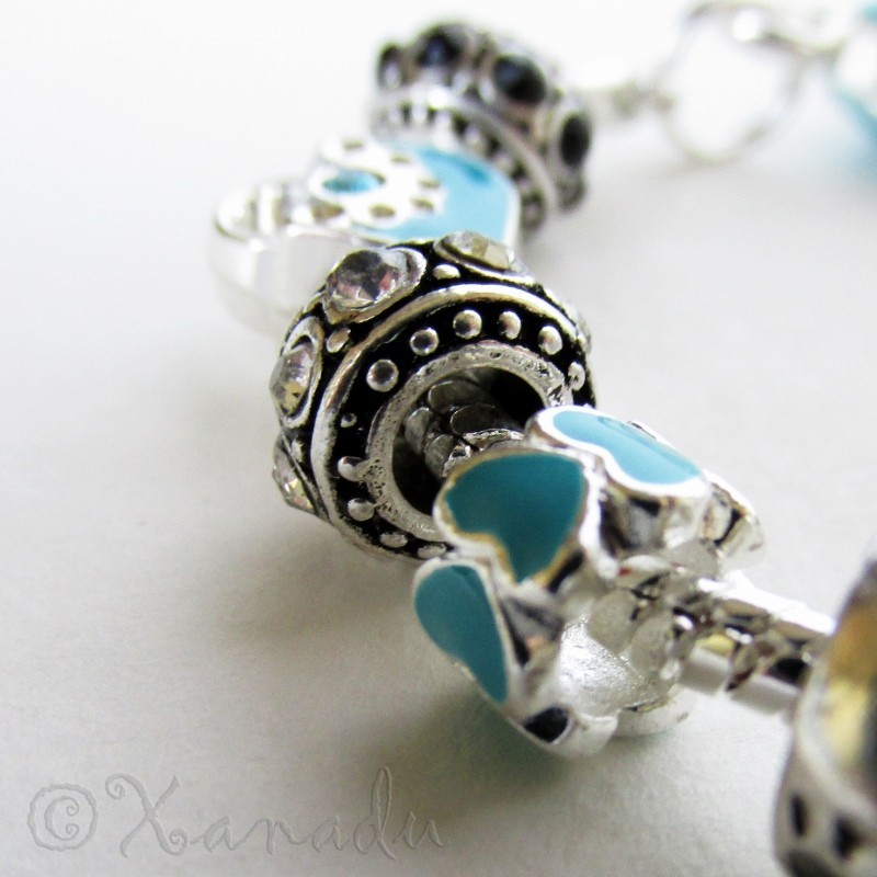 Turquoise Hello Kitty Princess European Charm Bracelet With Blue Butterfly Beads