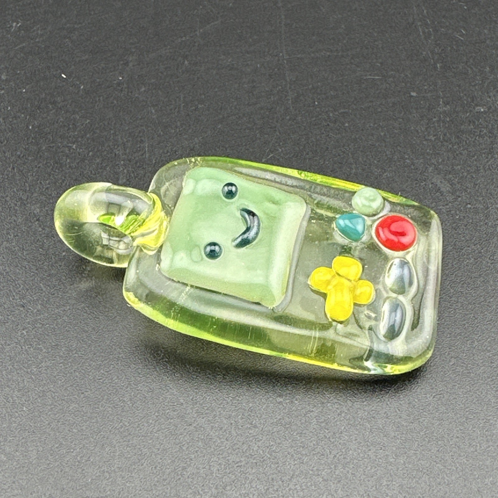 Handmade Uranium Glass Art Video Game BMO Pendant UV Reactive Green UG Boro Ion