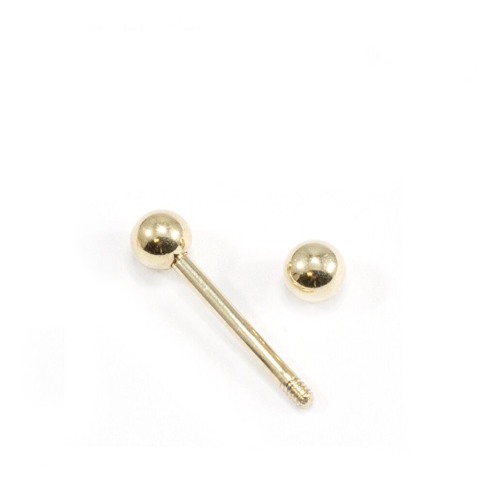 Nipple Ring Tongue Barbell One Gold Solid Yellow Gold 14K 14G 12MM Bar Jewelry