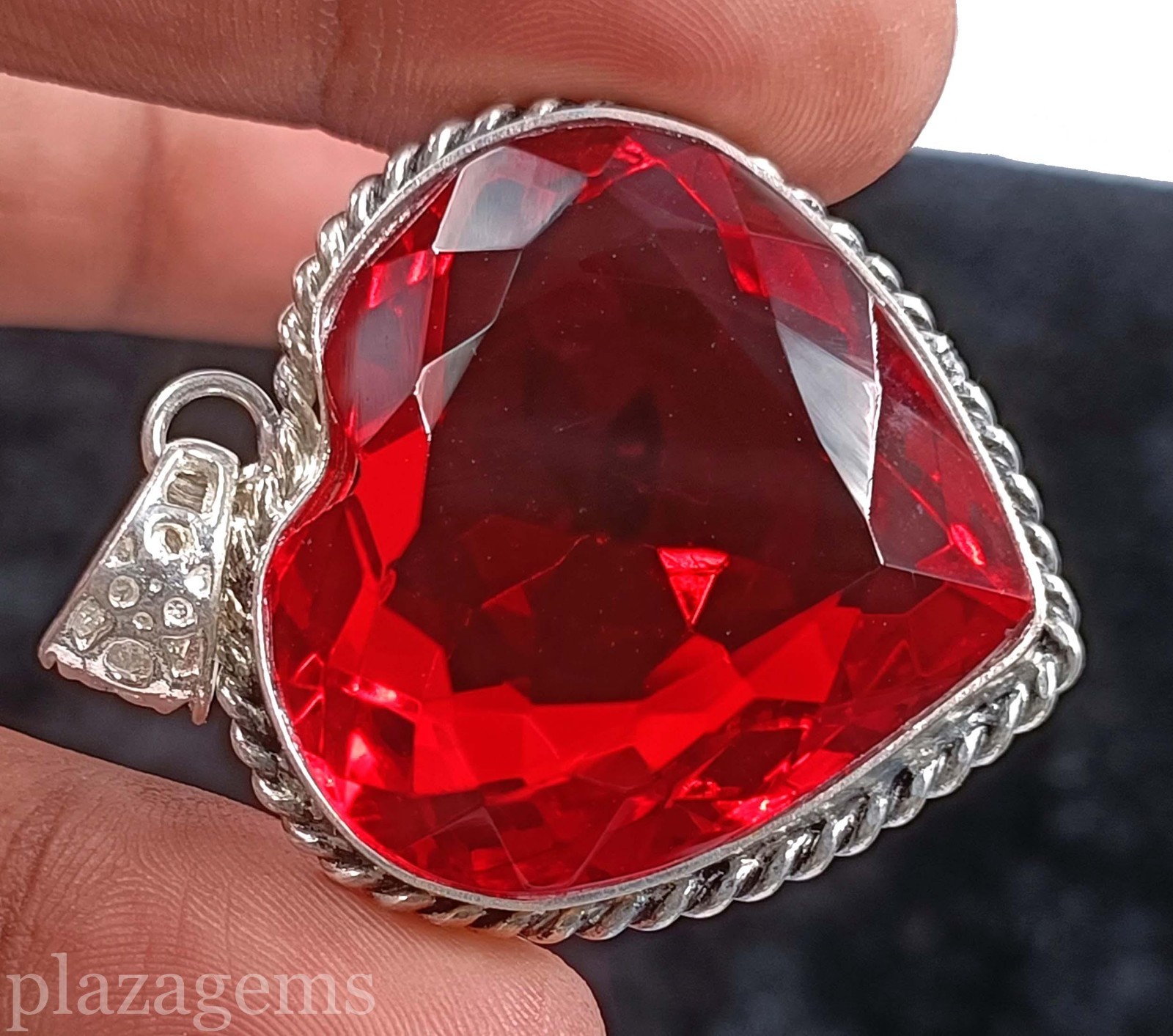 90.00 Carat Natural Red Ruby Heart Pendant 925 Sterling Silver Gems 5NSJ