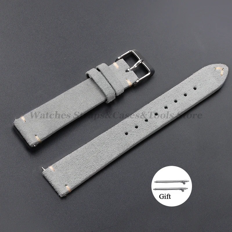 18 19 20 21 22 MM Soft Suede Leather Vintage Strap Watch Band Quick Release